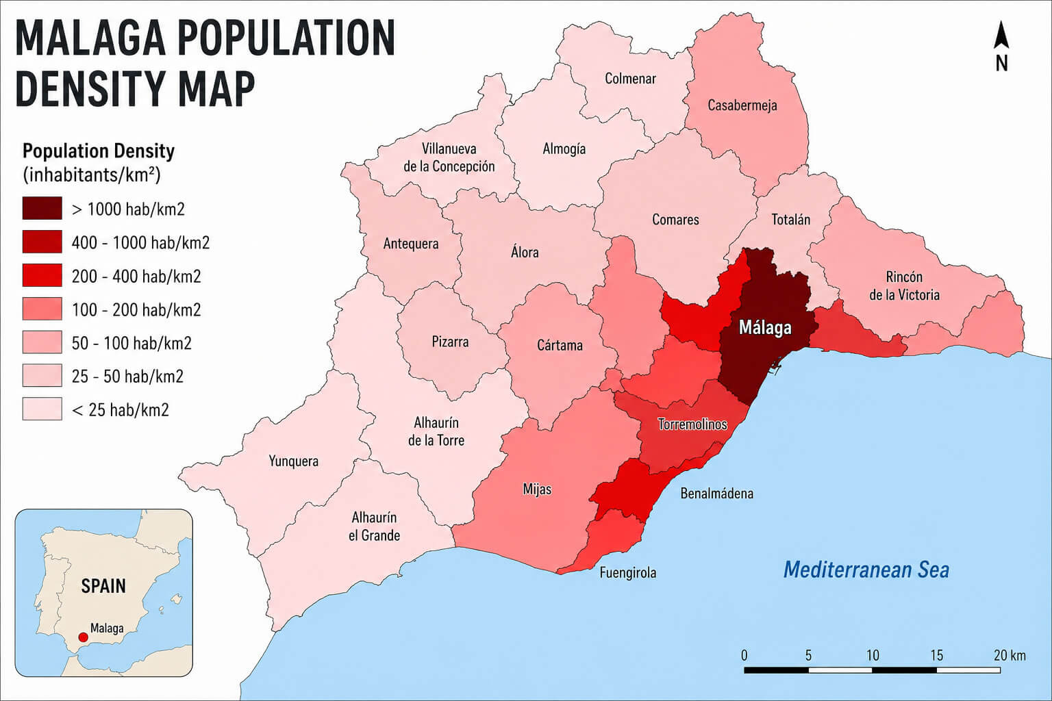 Malaga population density map