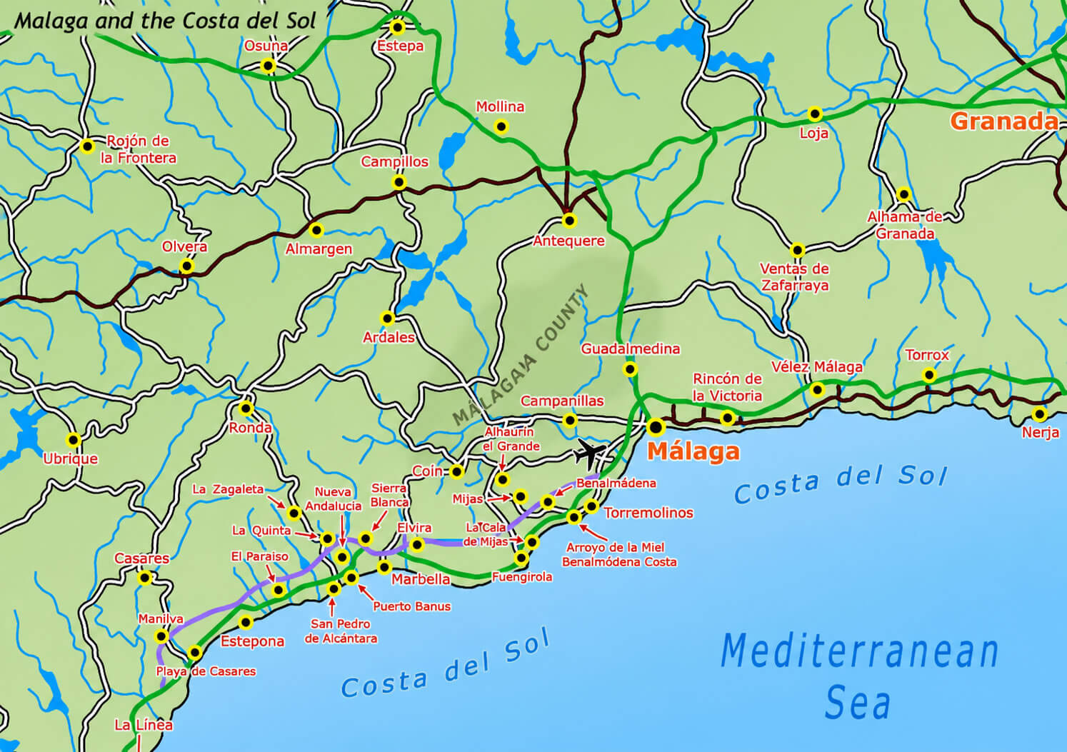 Malaga road map Spain