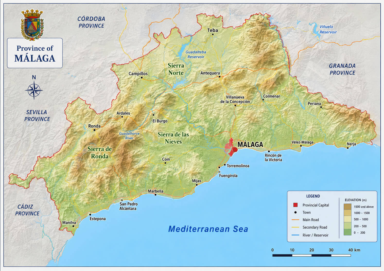 Malaga topographic map