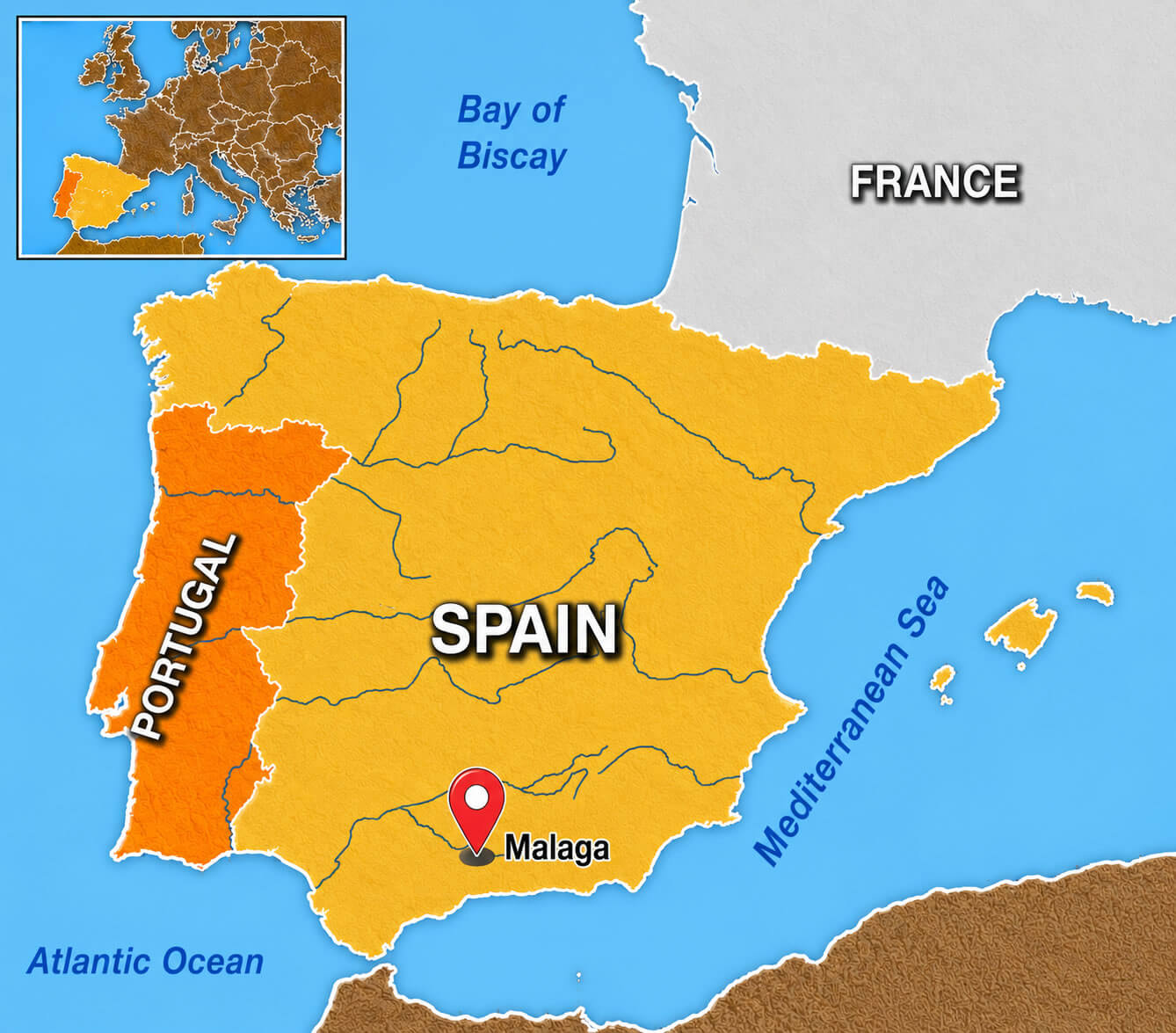 Where is located Malaga on Spain map