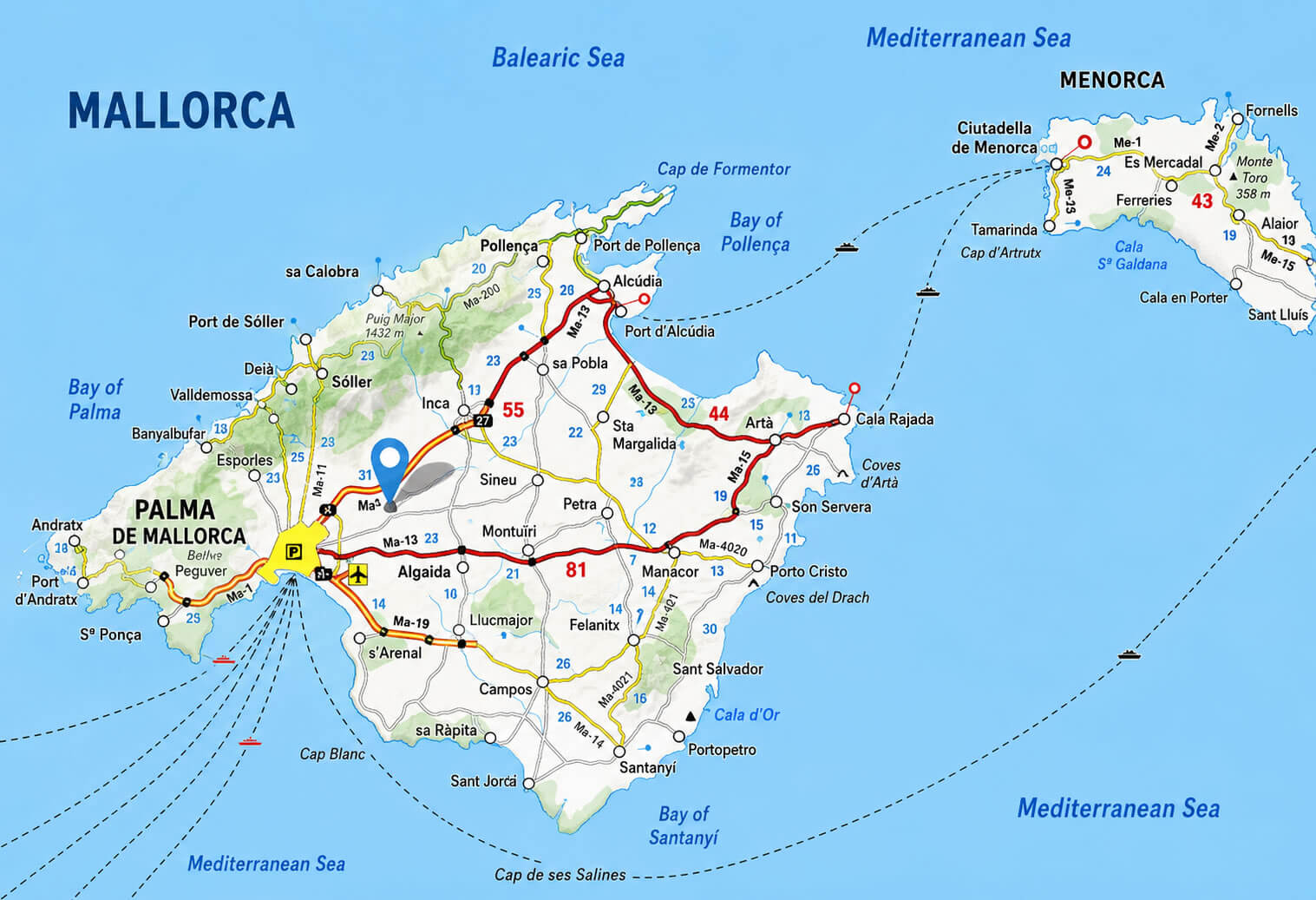 Mallorca detailed road map
