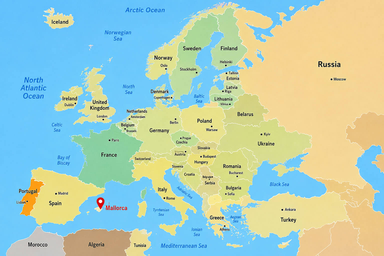 Mallorca location in Europe map