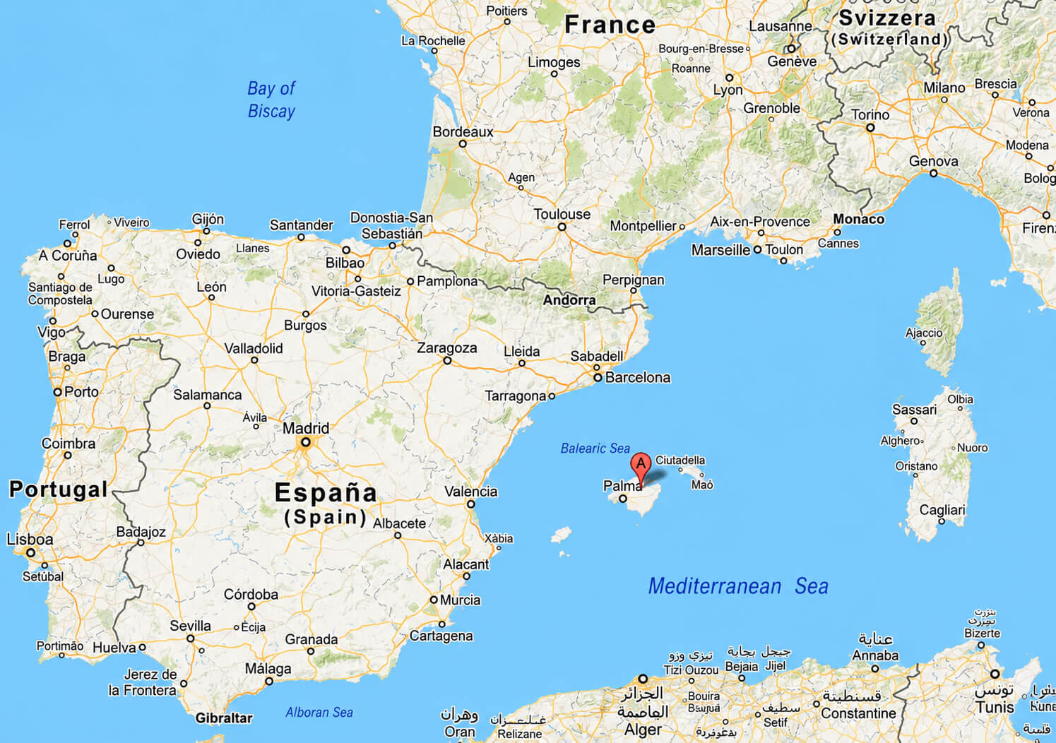 Mallorca location in Spain map