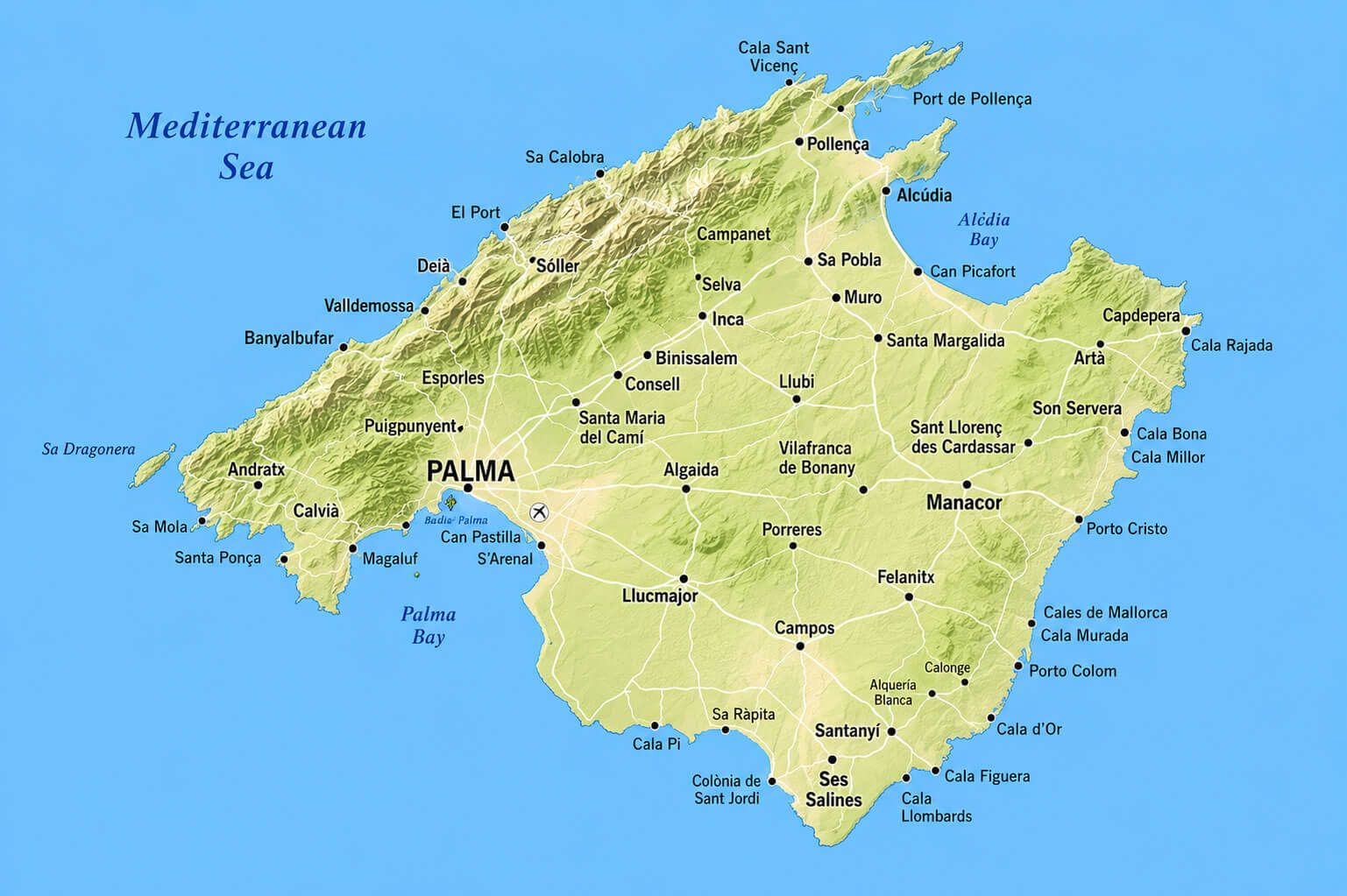 Mallorca topographic map