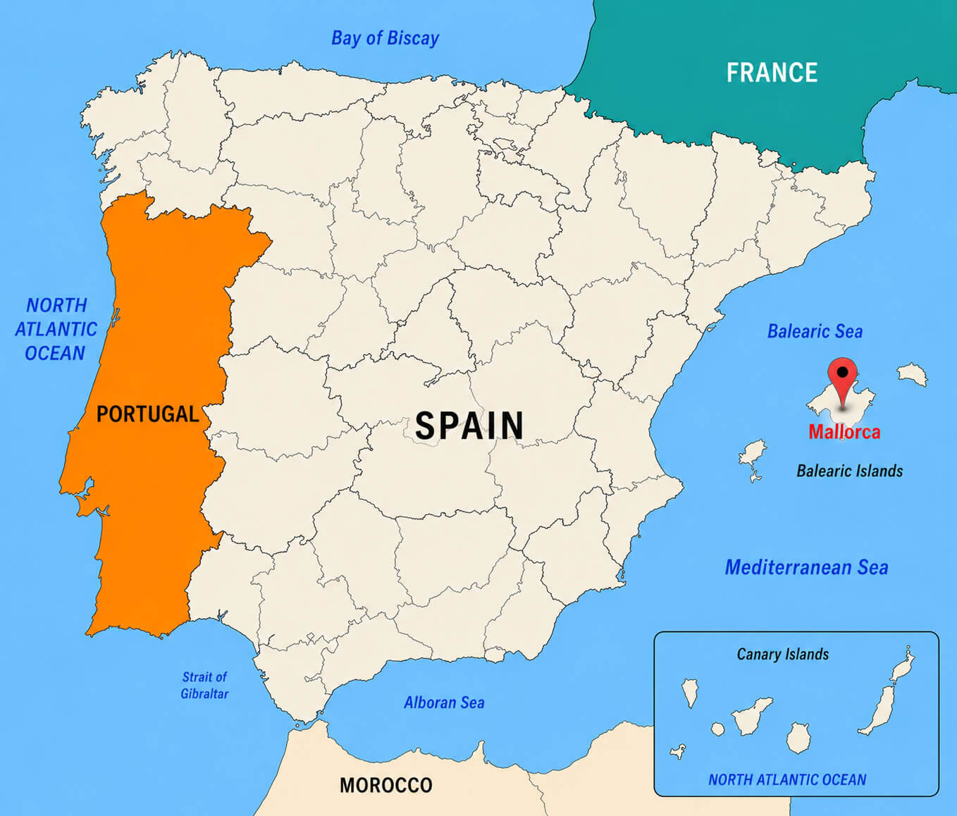 Spain political map with Mallorca