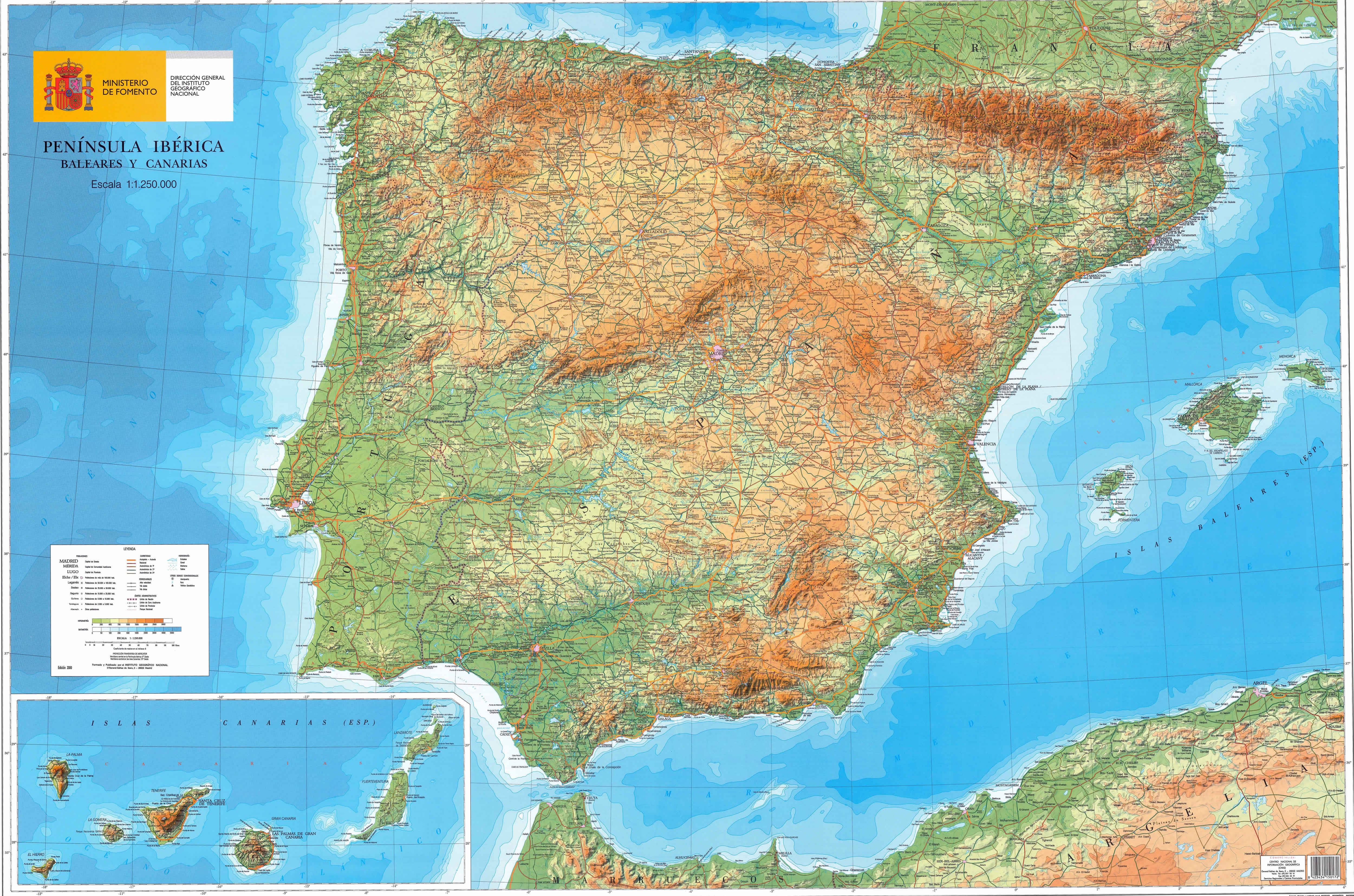 Spain Physical Map 23 Detailed geographical map of Spain