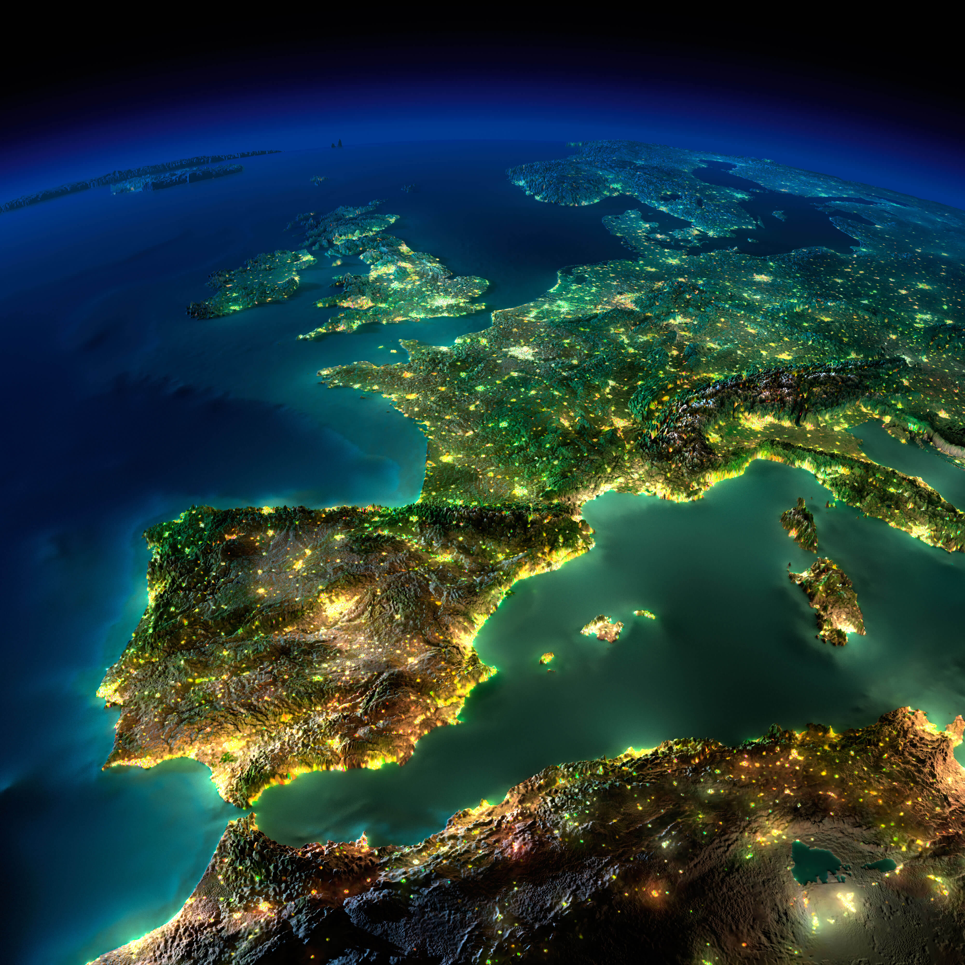Spain europe satellite map