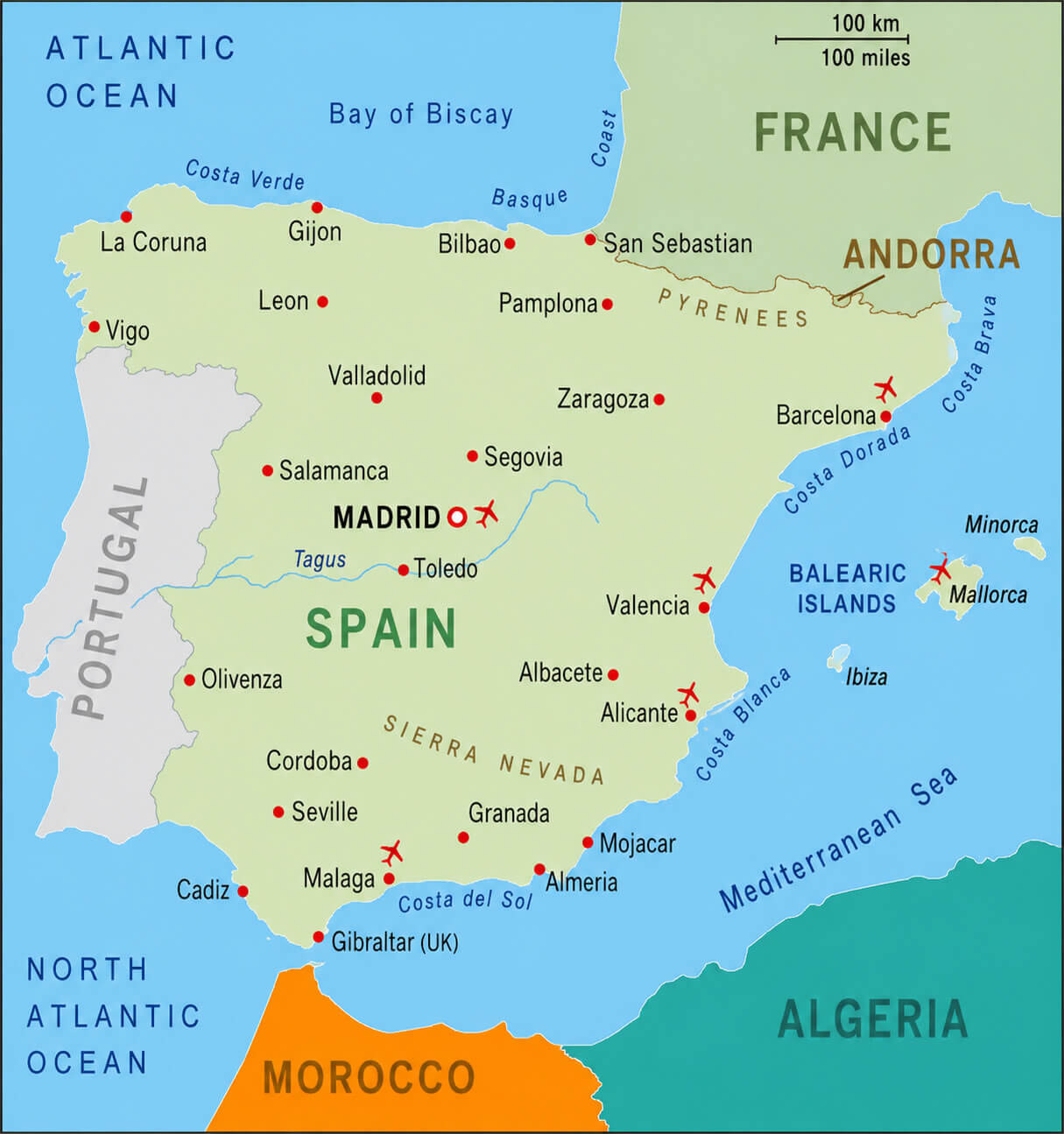 Spain political map with cities