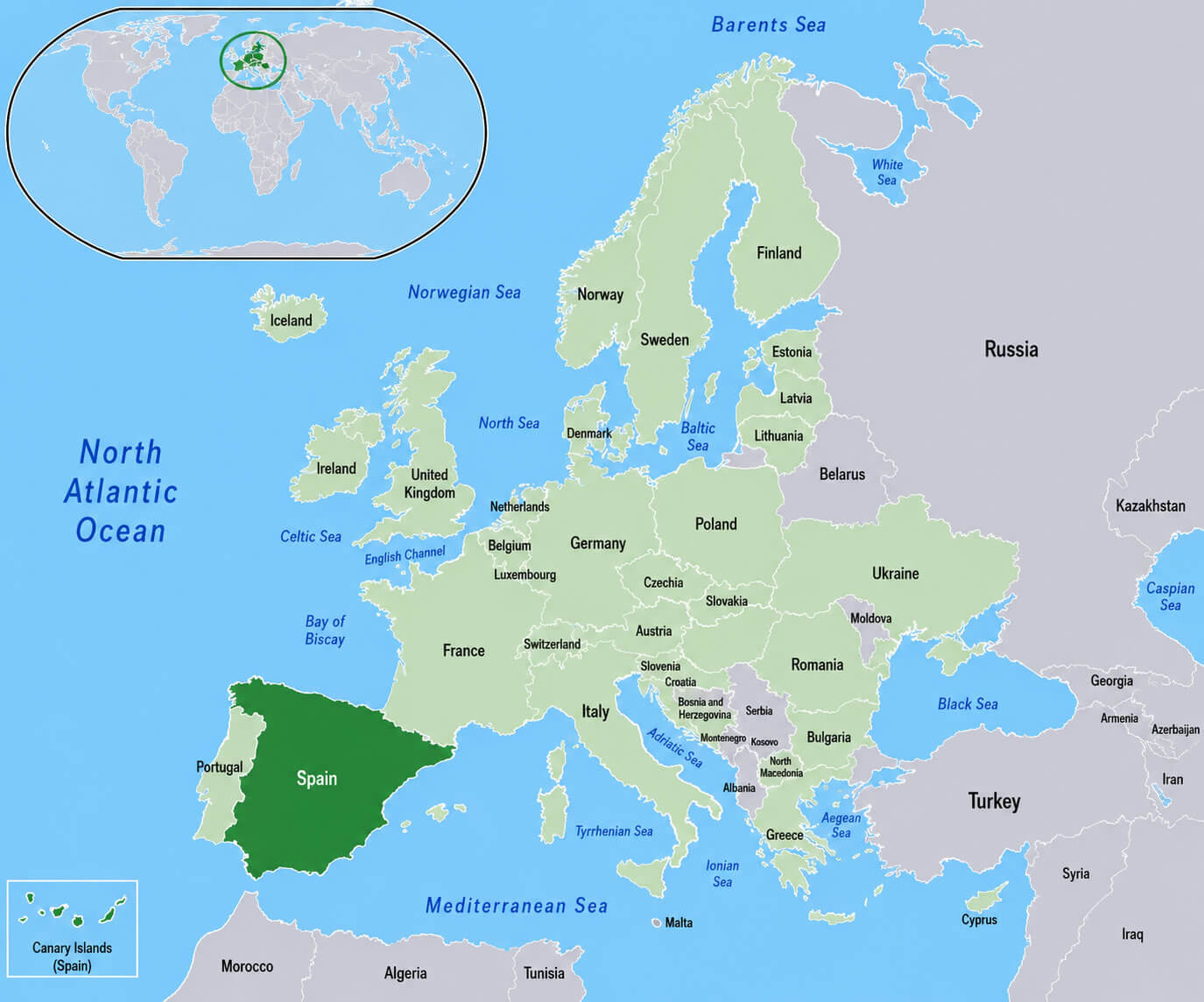 Where is Spain in the World map
