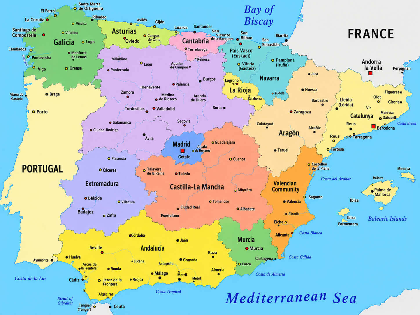 Regions map of Spain