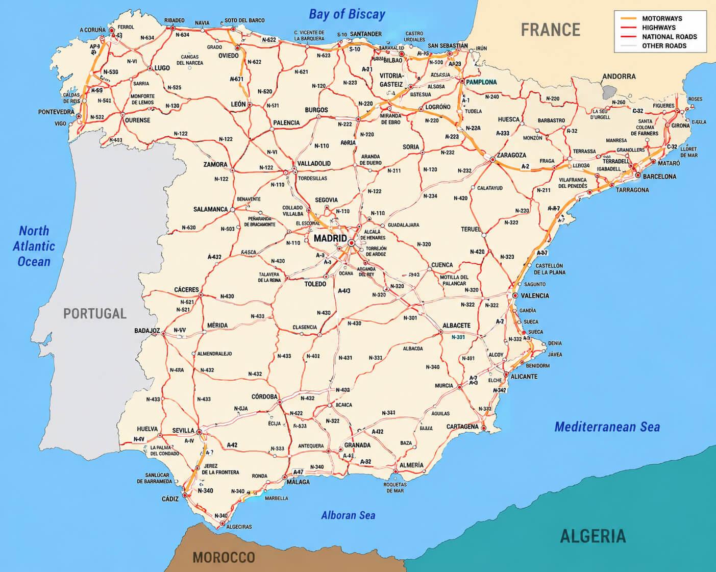 Spain roads and highways map