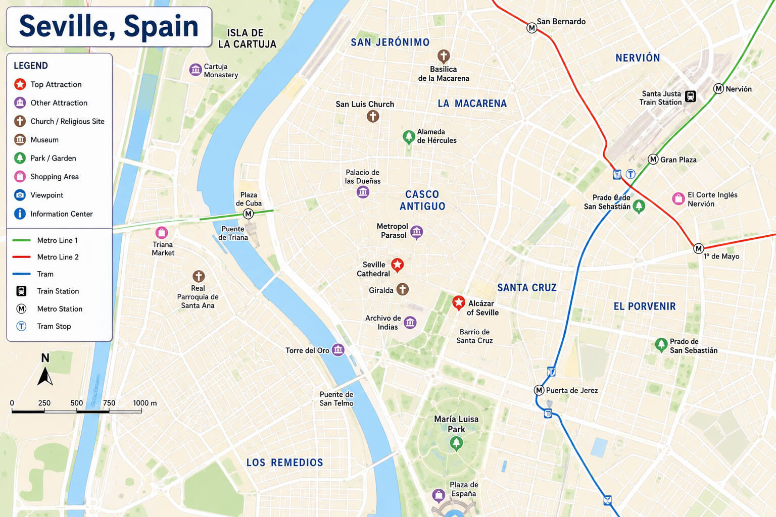 Seville city center map