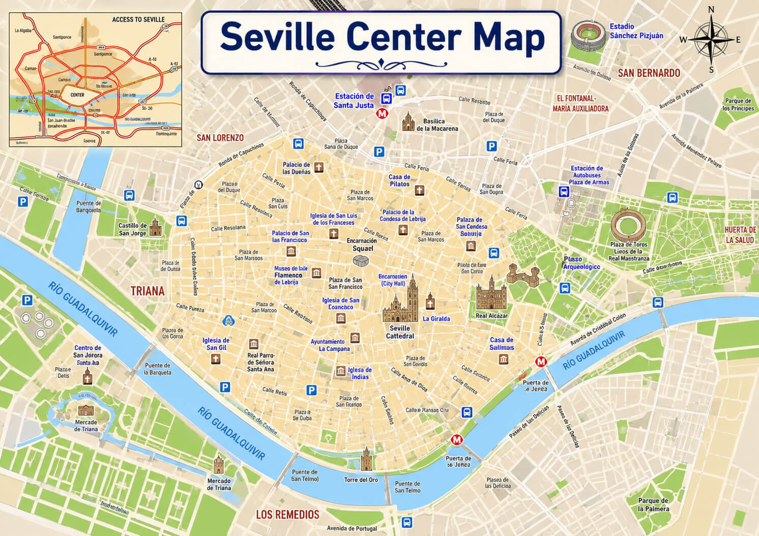 Seville downtown map