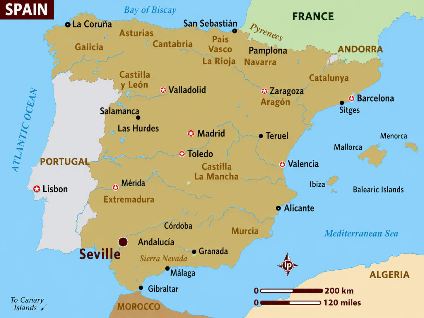 Seville location in Spain map