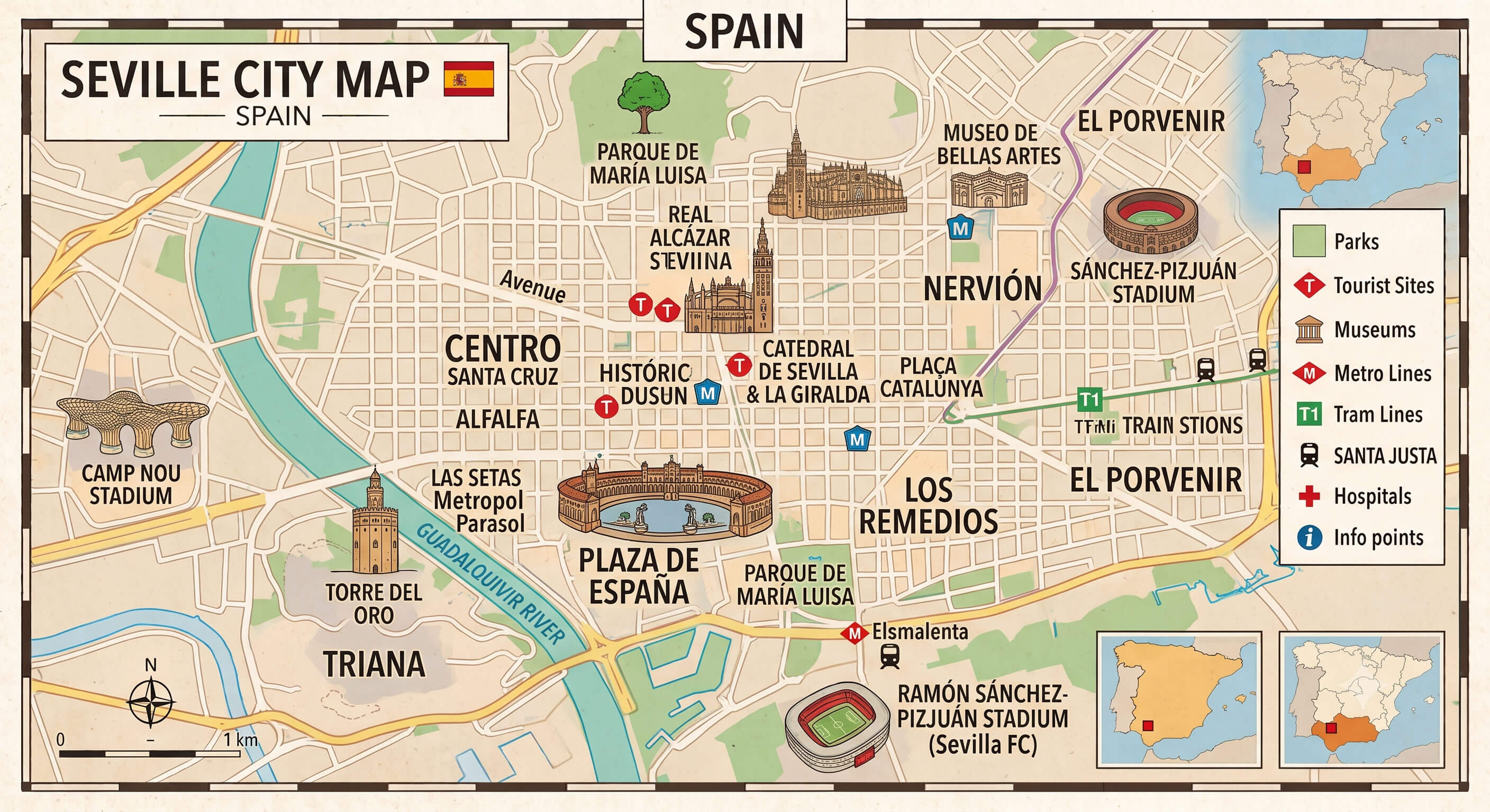 Seville tourism map