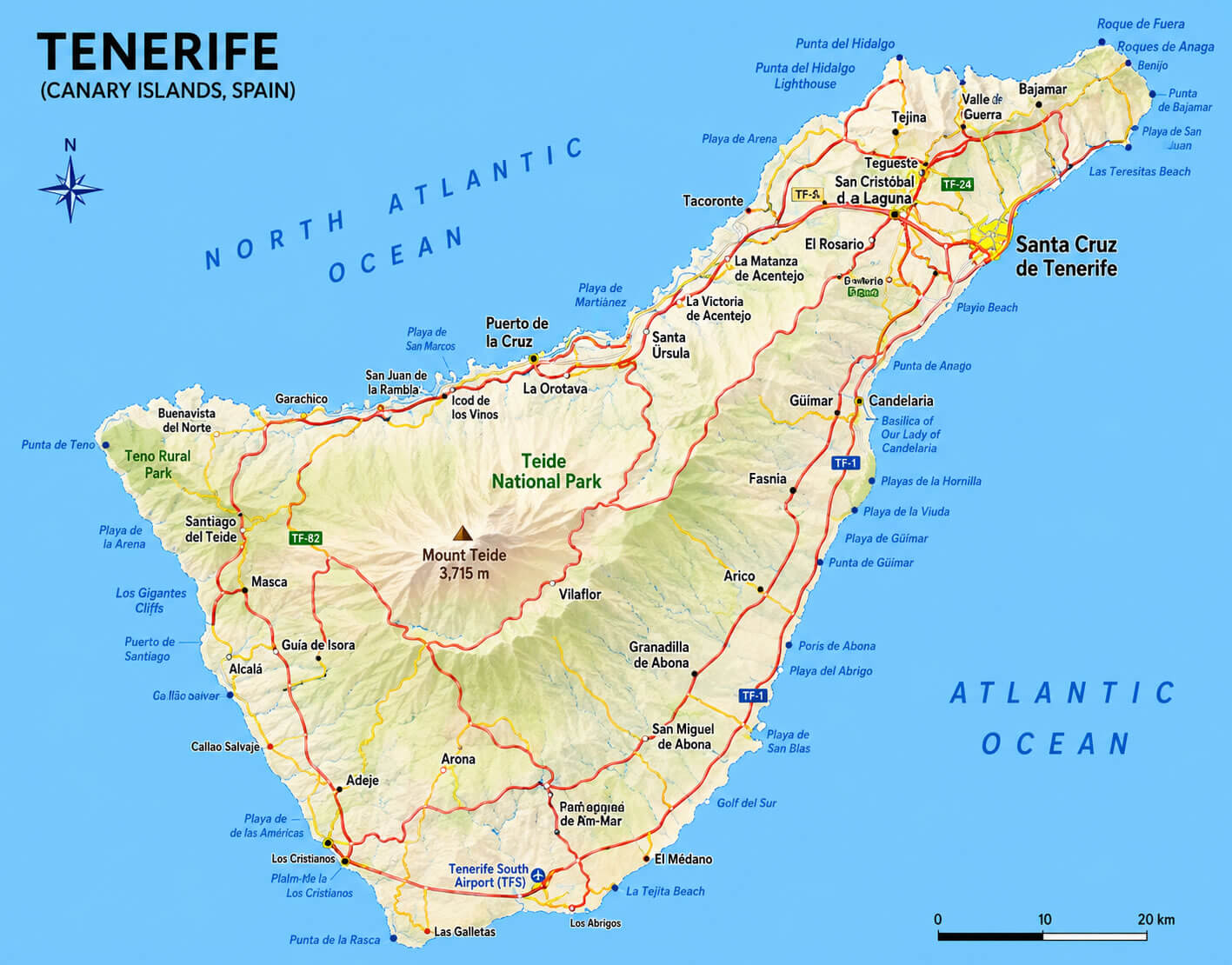 Tenerife Canary Islands elevation map
