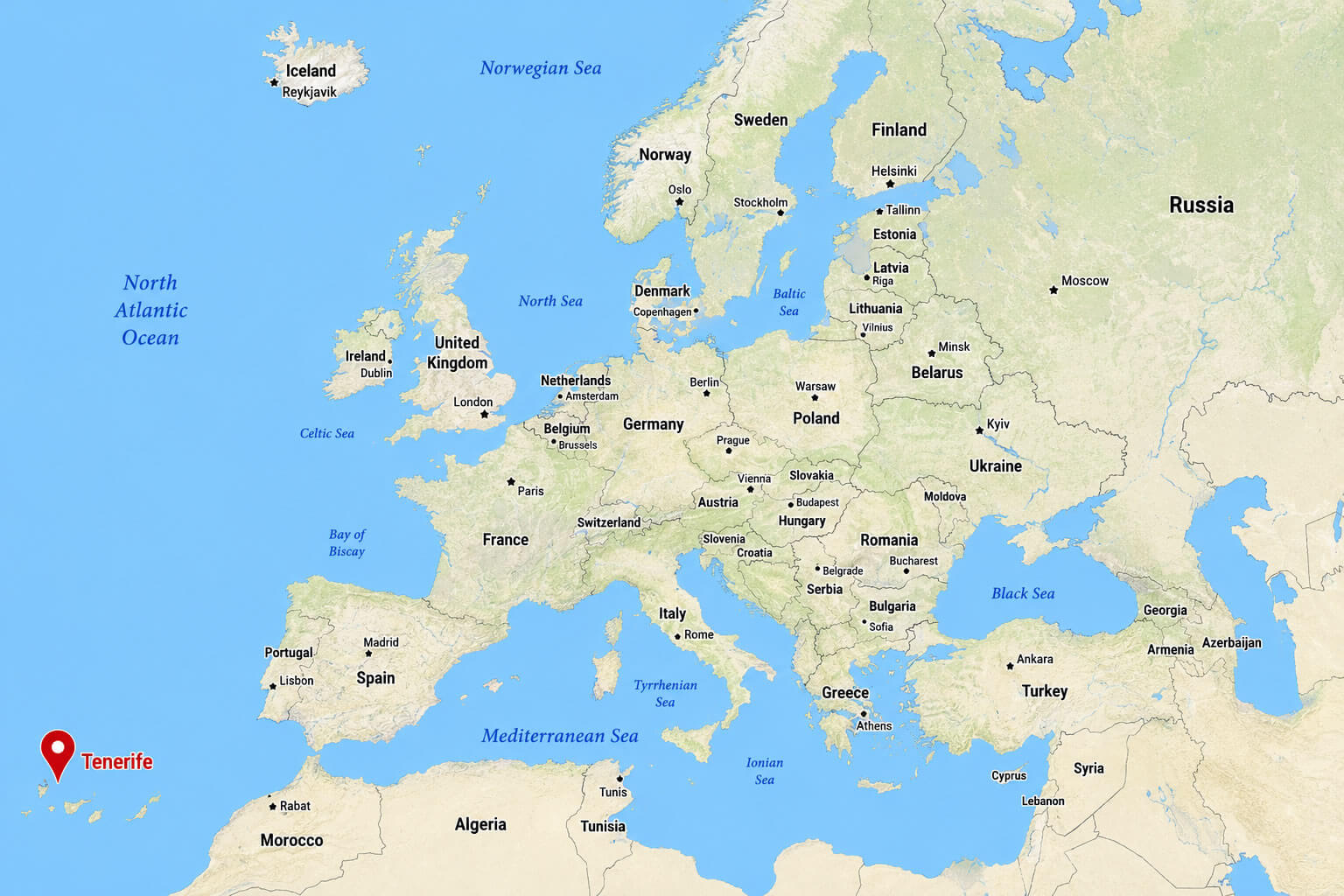 Tenerife location in Europe map