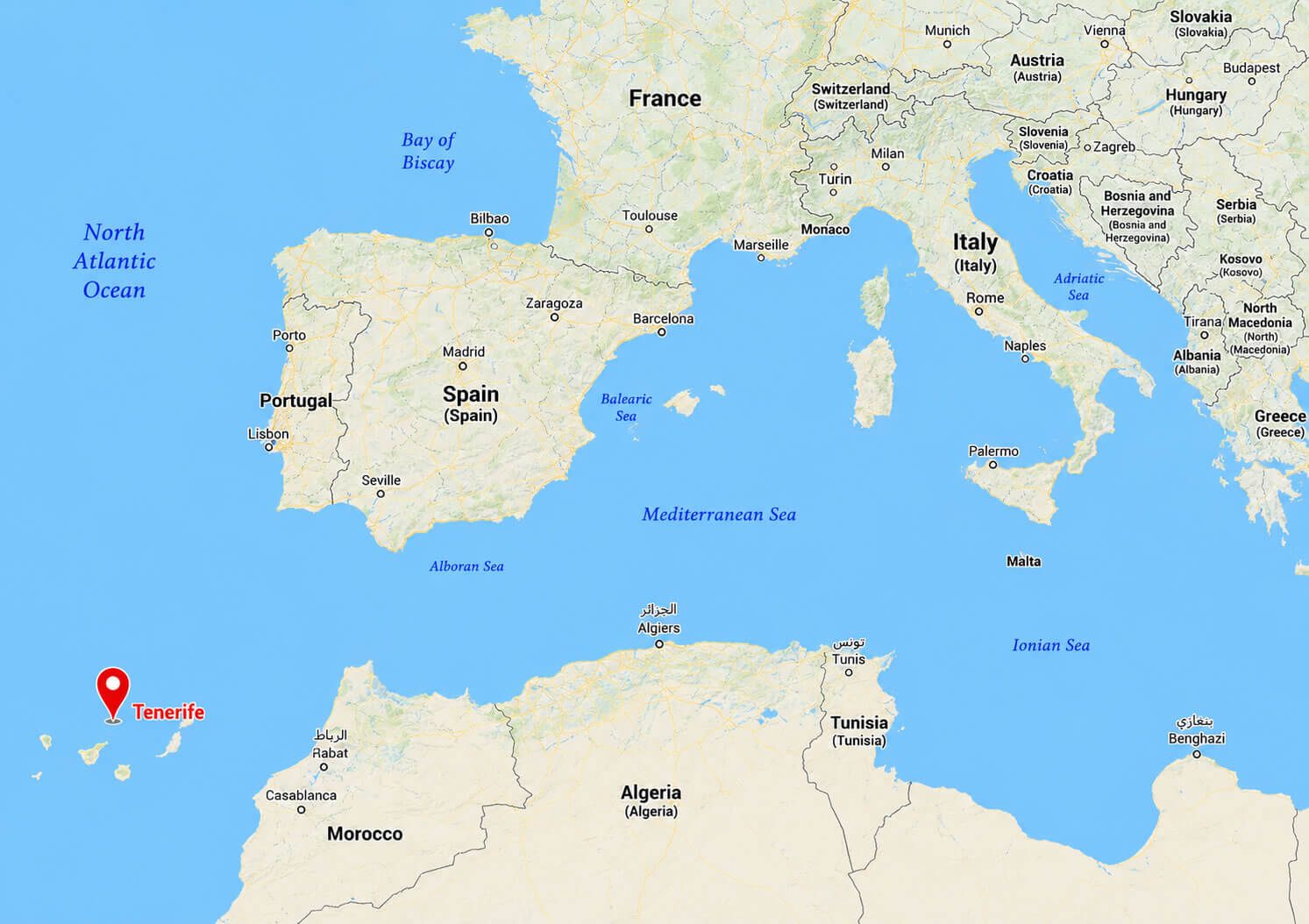 Tenerife location in Europe political map