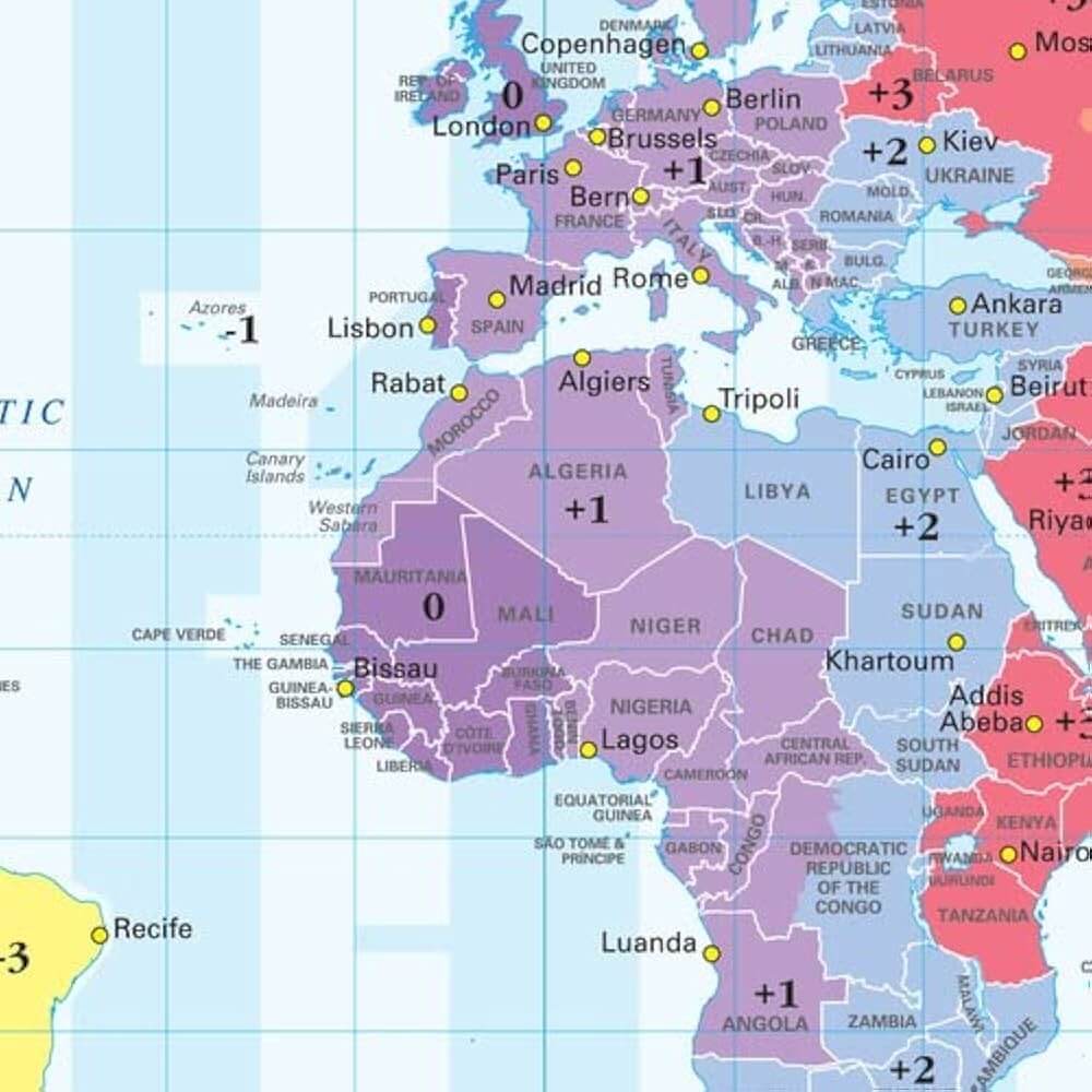 Europe Spain Africa time zone map