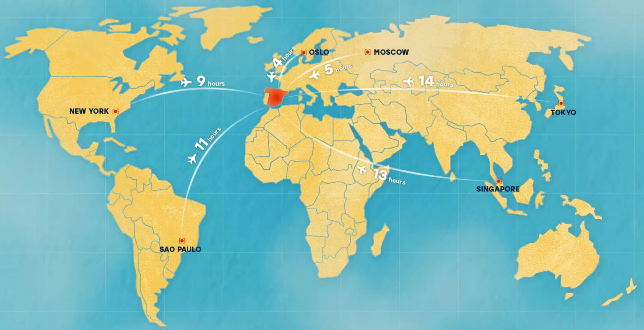Spain time zone and flght map