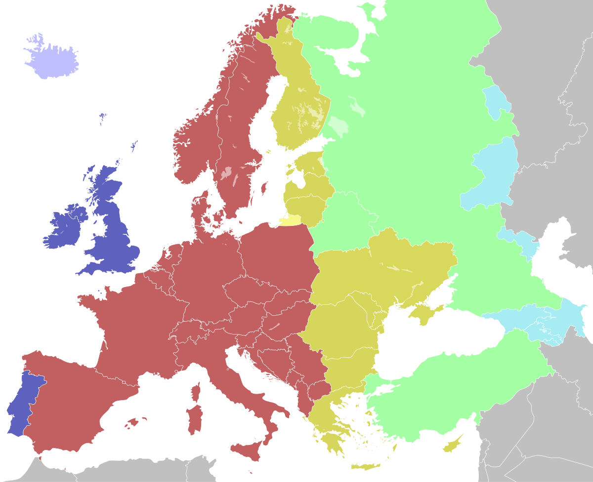 Time zones map of Spain and Europe