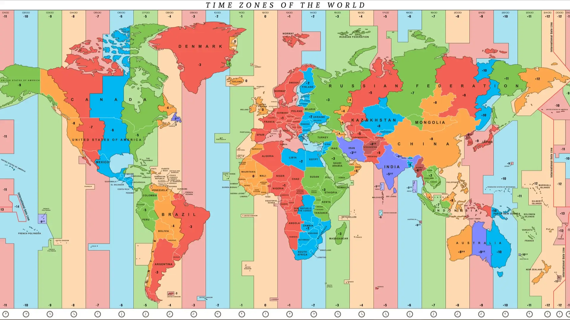 World time zones map with Spain