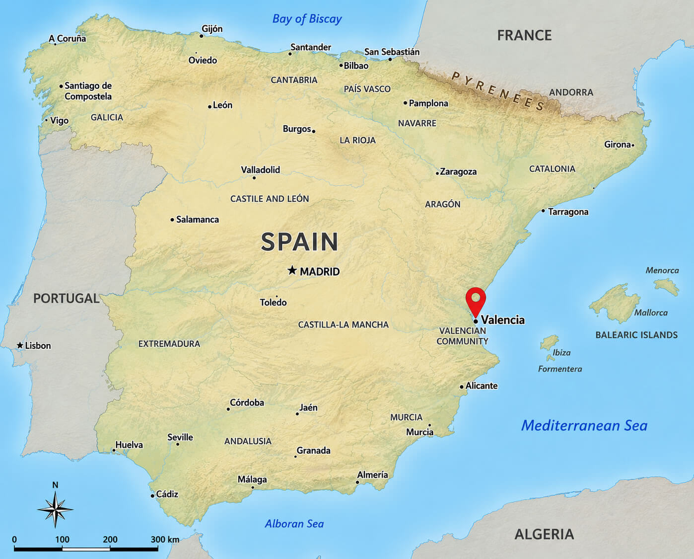 Valencia Location on Spain Map