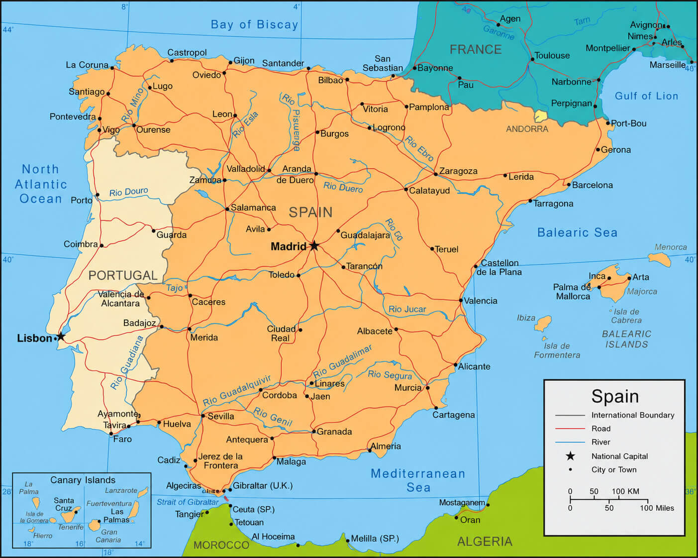 Spain political map with Zaragoza