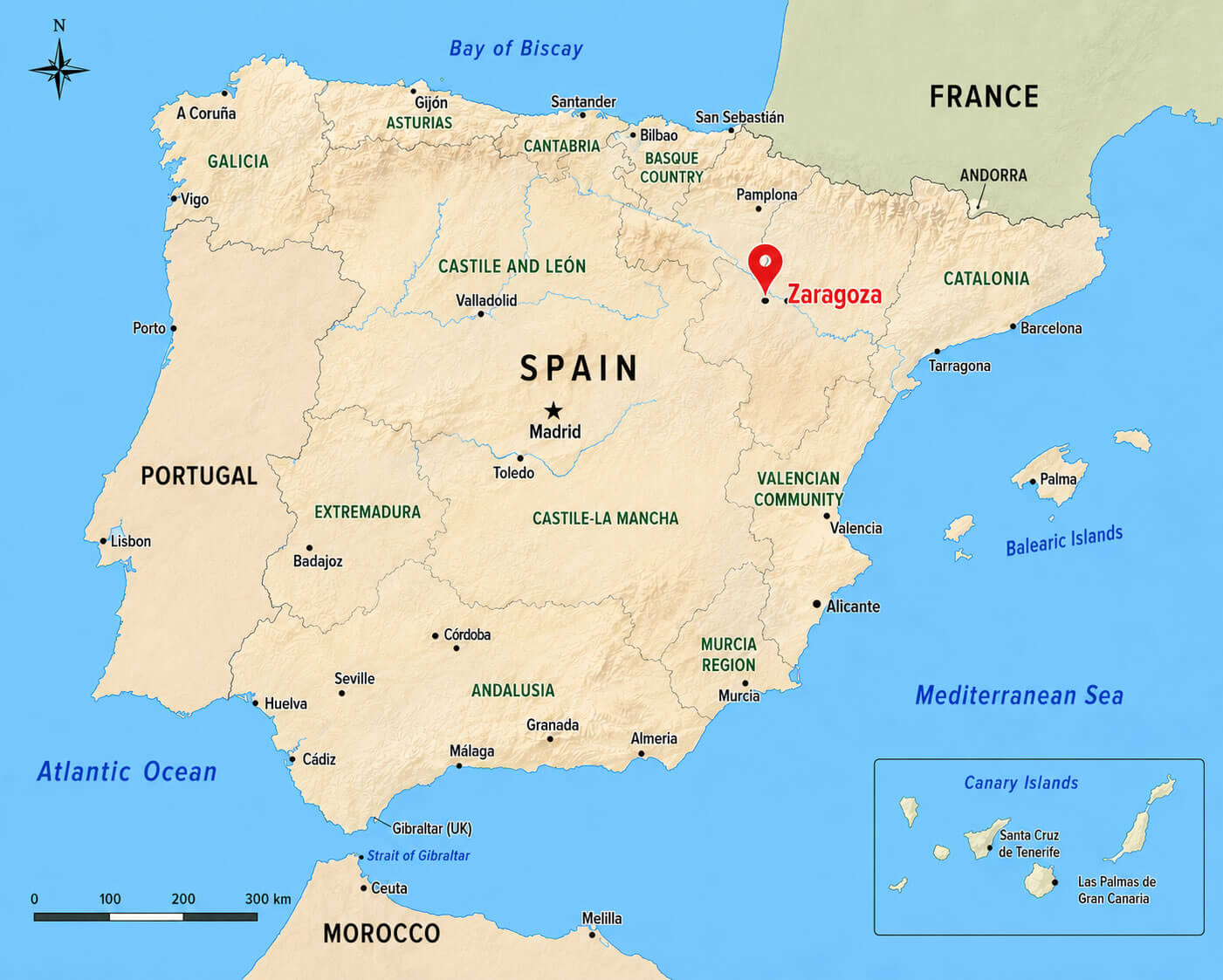 Where is located Zaragoza in Spain