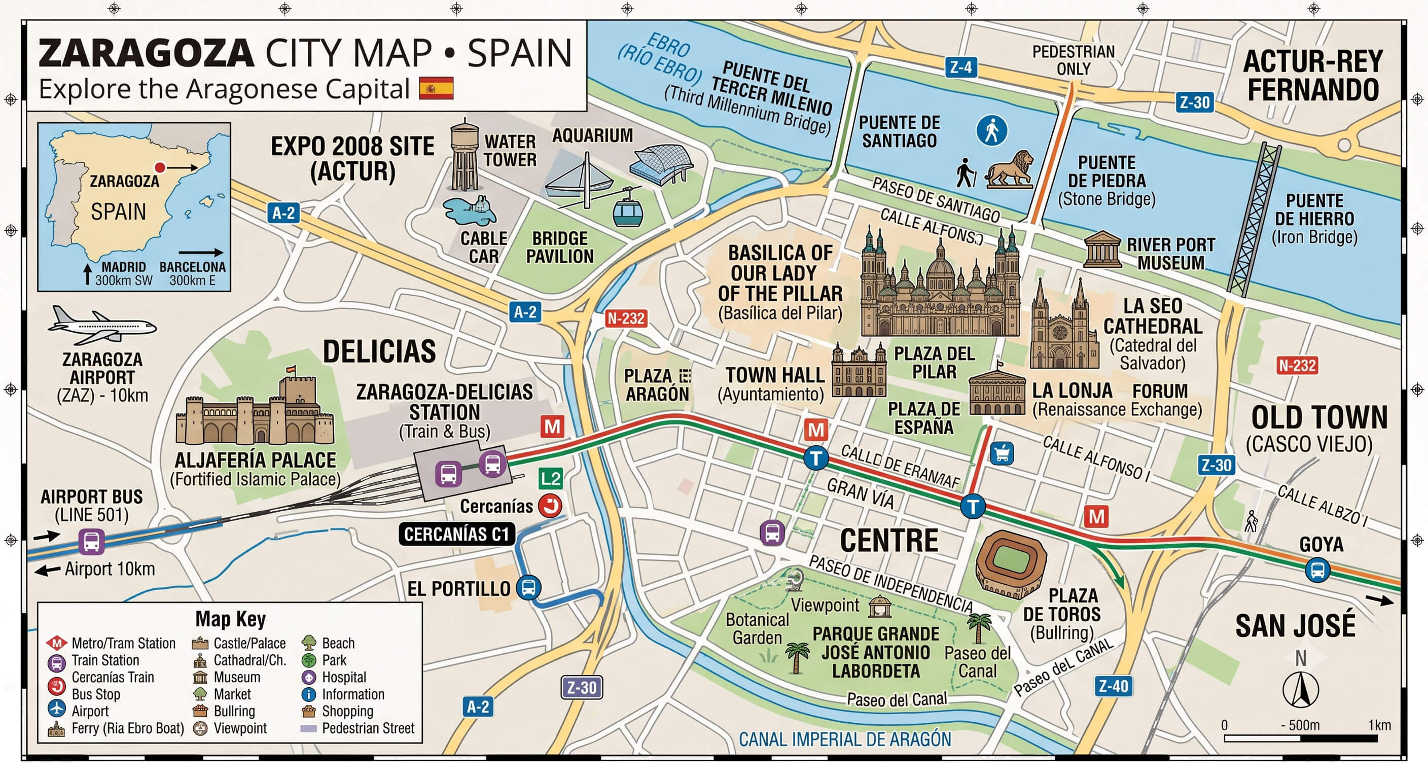 Zaragoza city map Spain