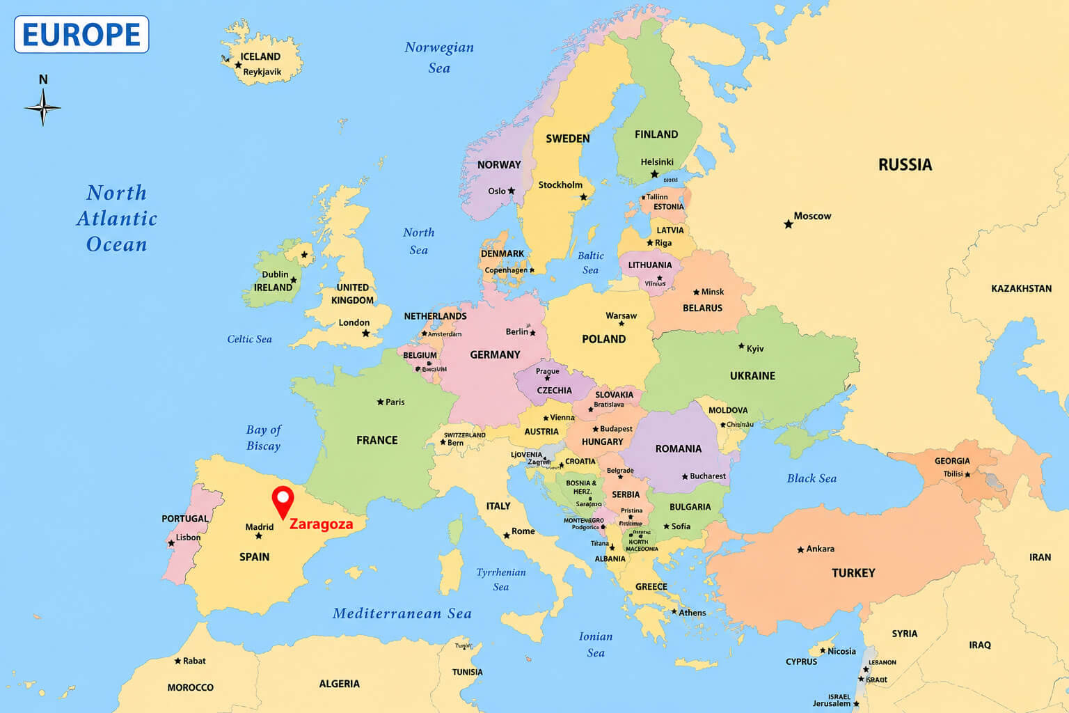Zaragoza location in Europe map