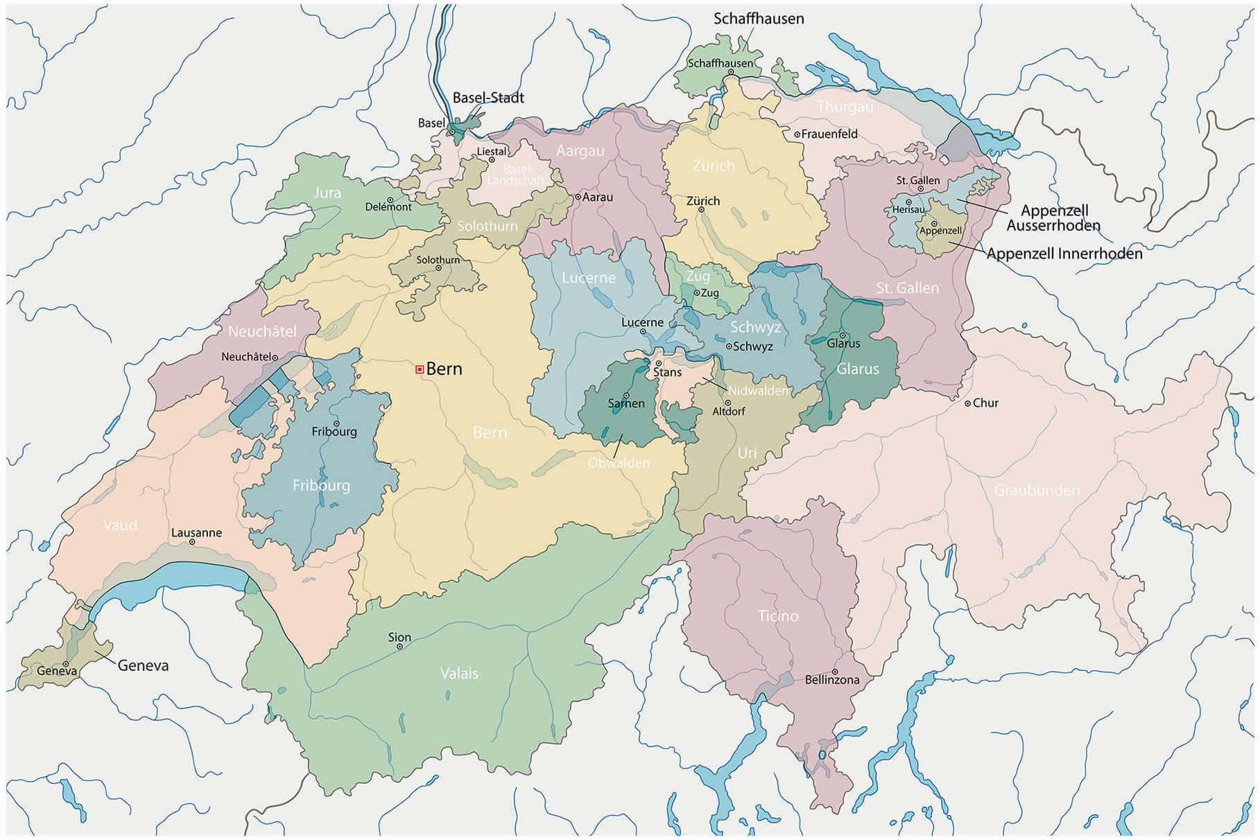 Cantons map of Switzerland