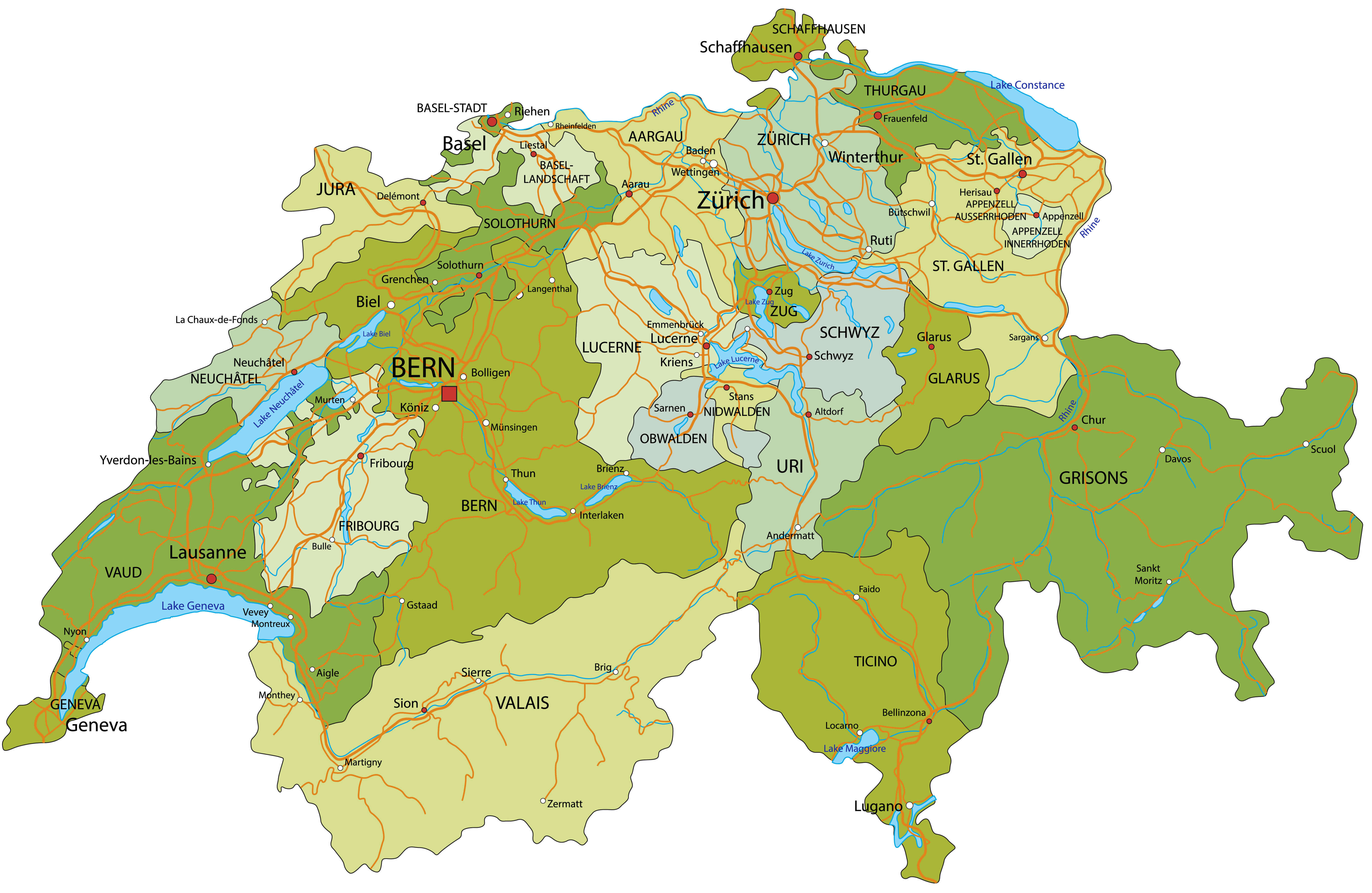 Switzerland cantons map