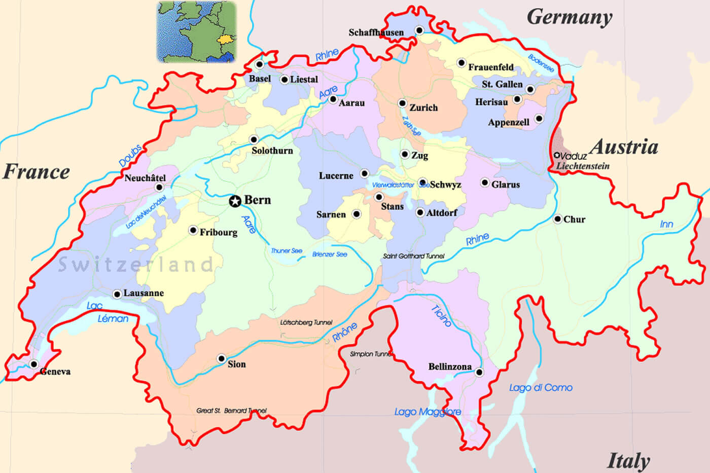 Switzerland map with cities