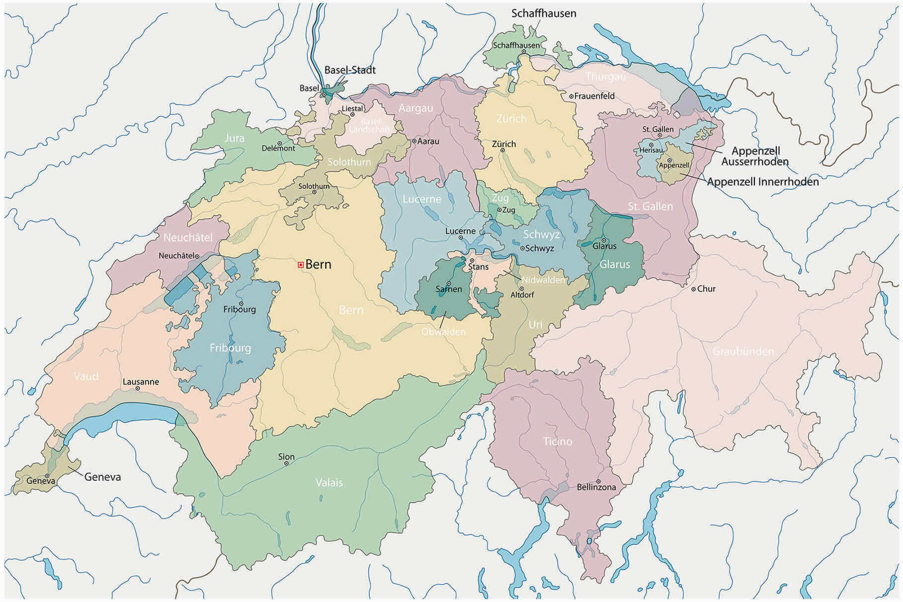 Cantons map of Switzerland