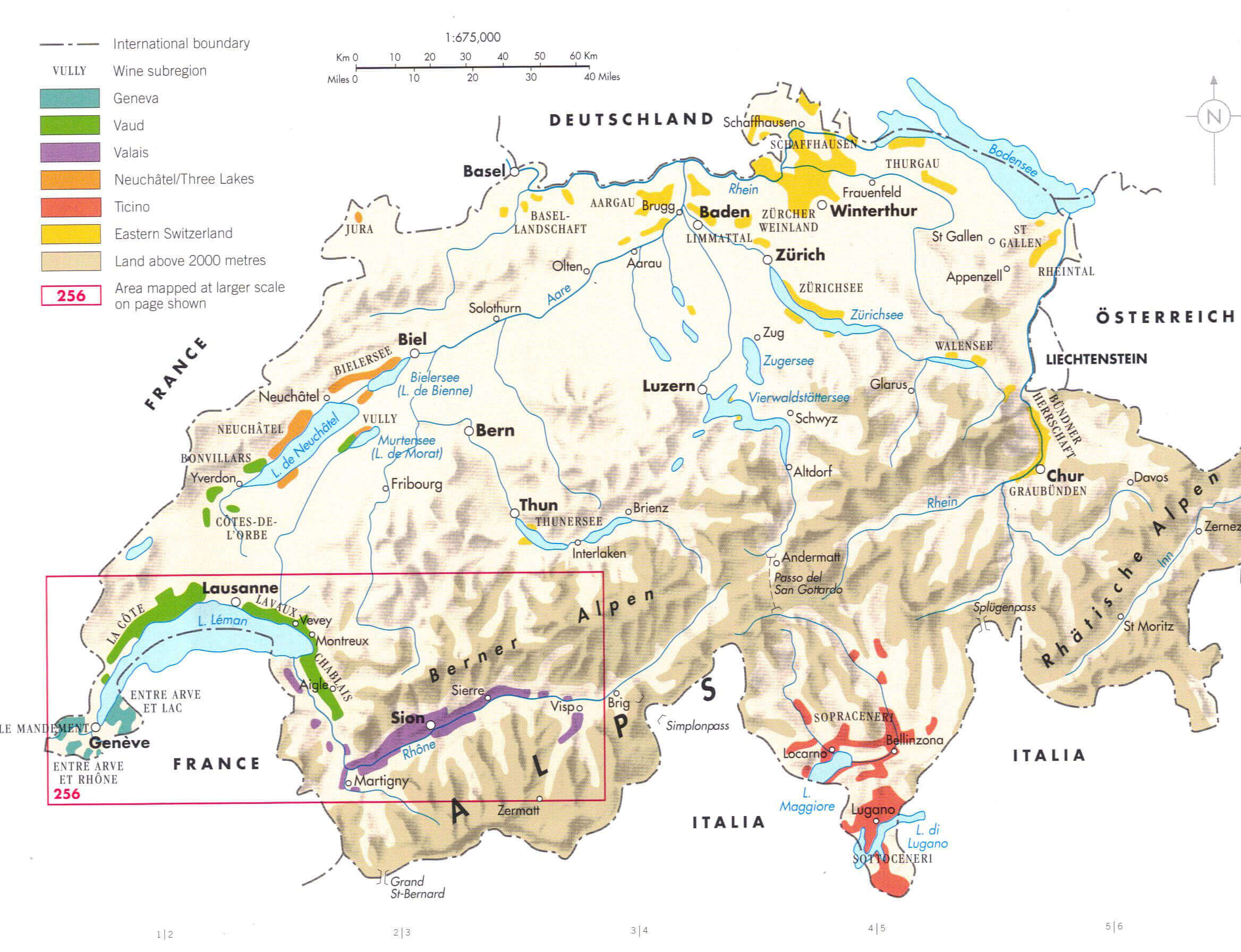 Detailed physical map of Switzerland
