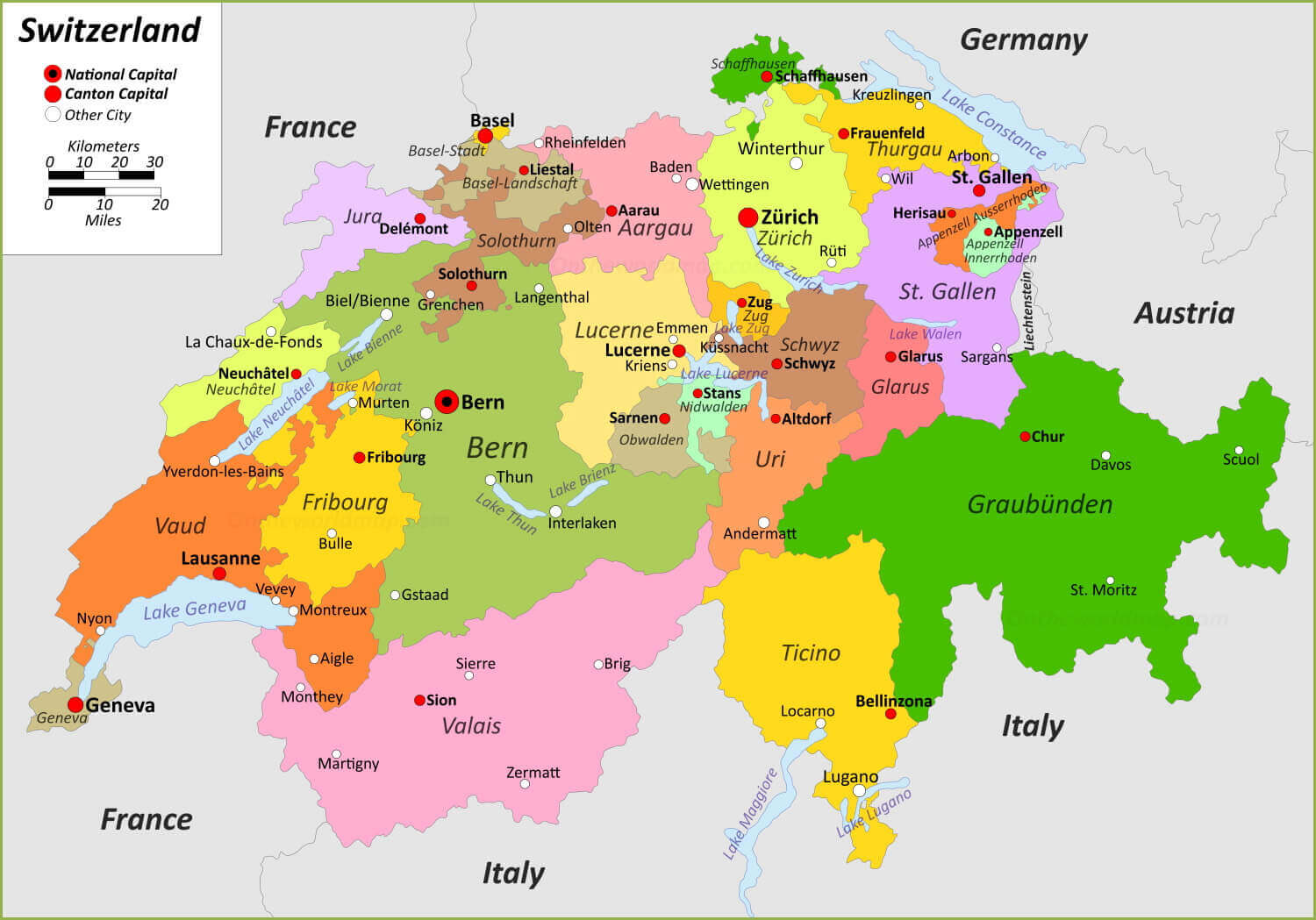 Map of Switzerland high resolution 