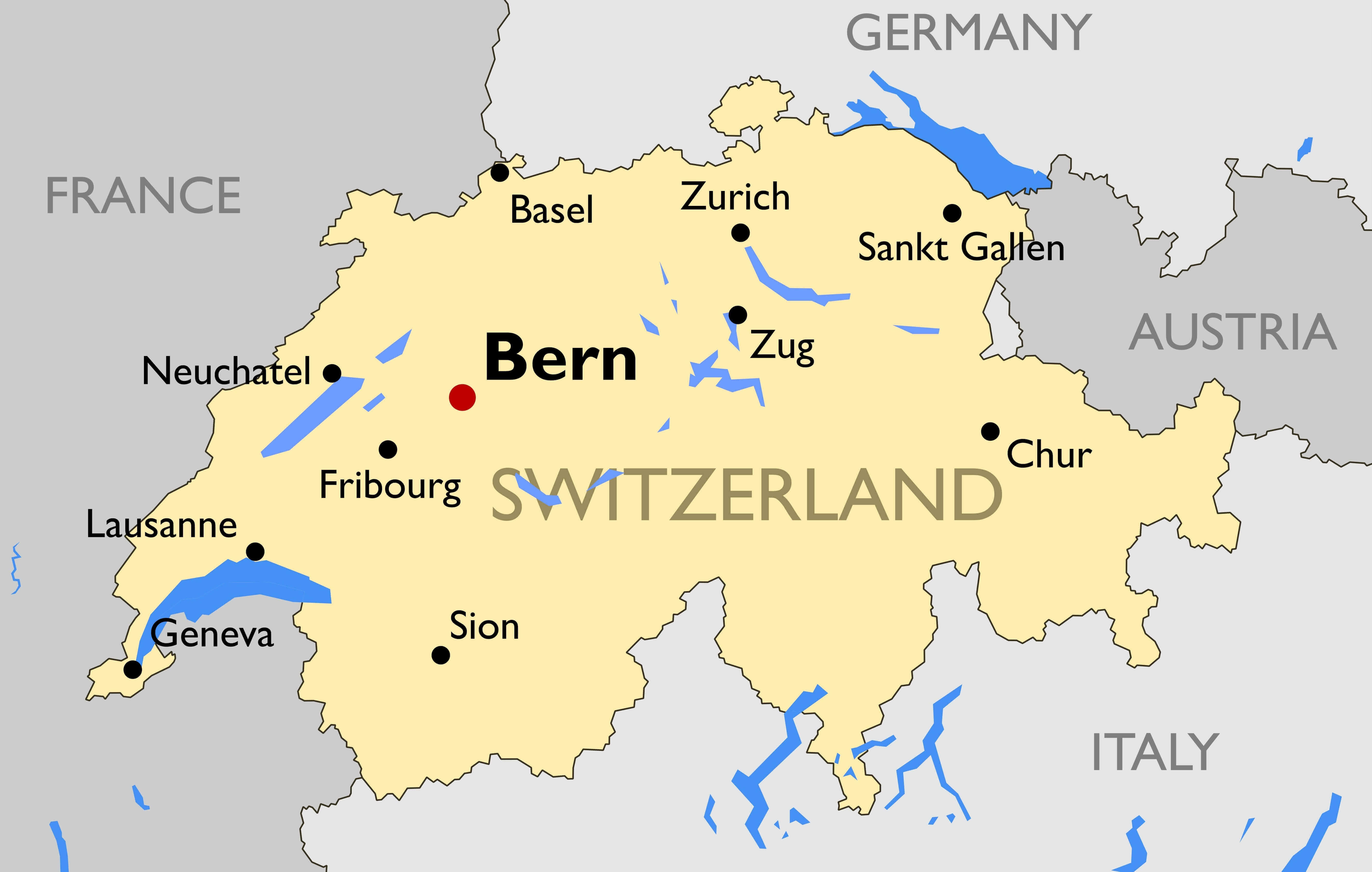 Switzerland high resolution main cities map