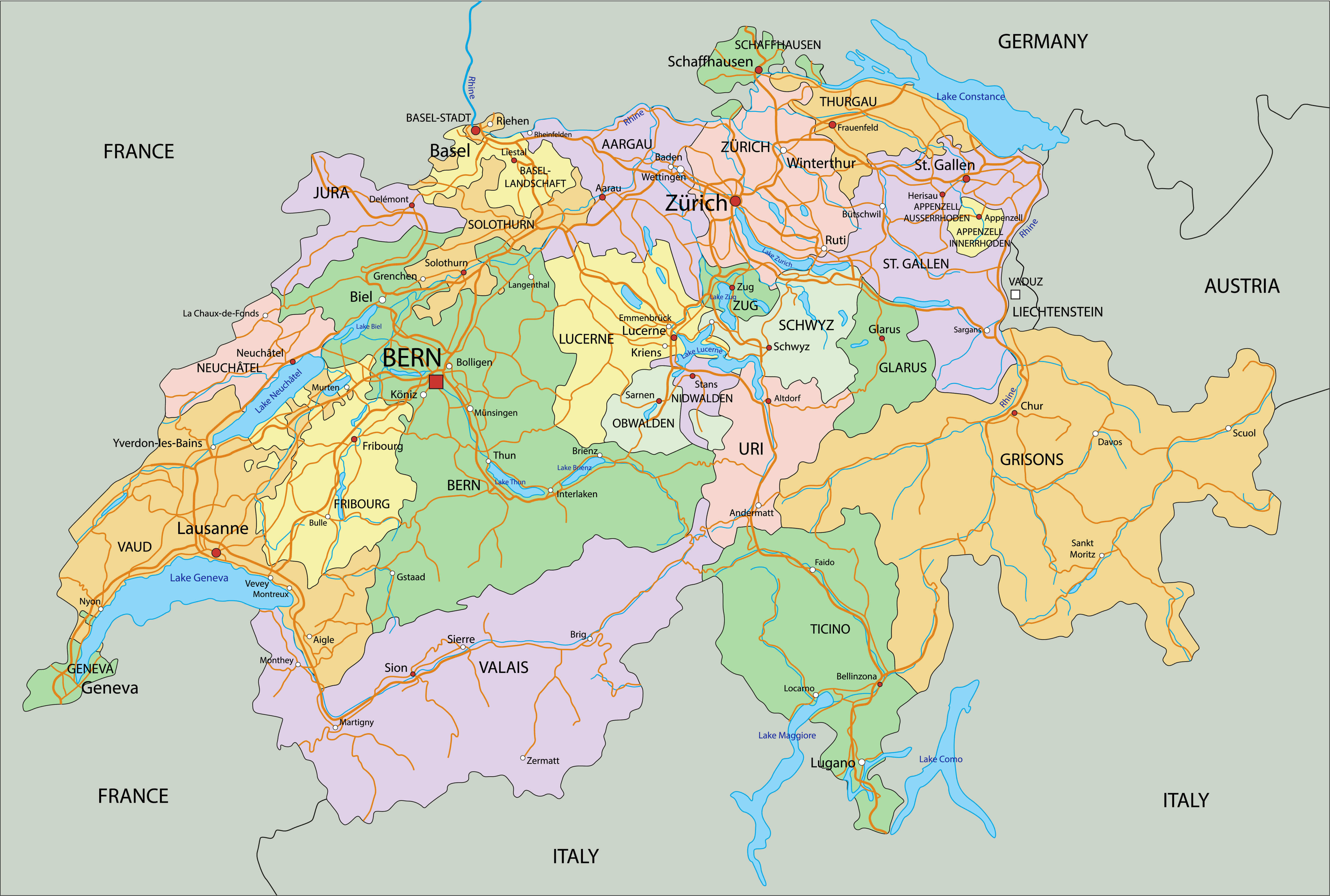 Switzerland High-Resolution Map 32 Switzerland high resolution political map