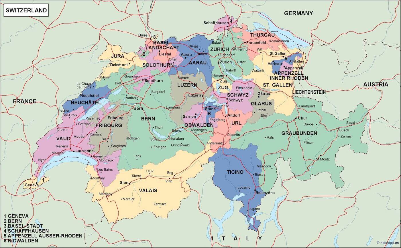 Switzerland large political map