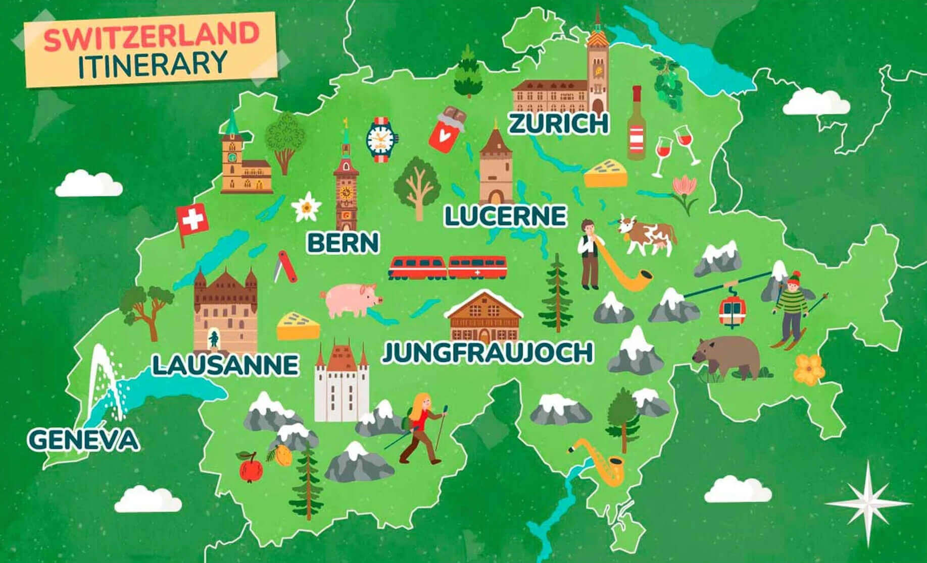 Switzerland tours map with cities	