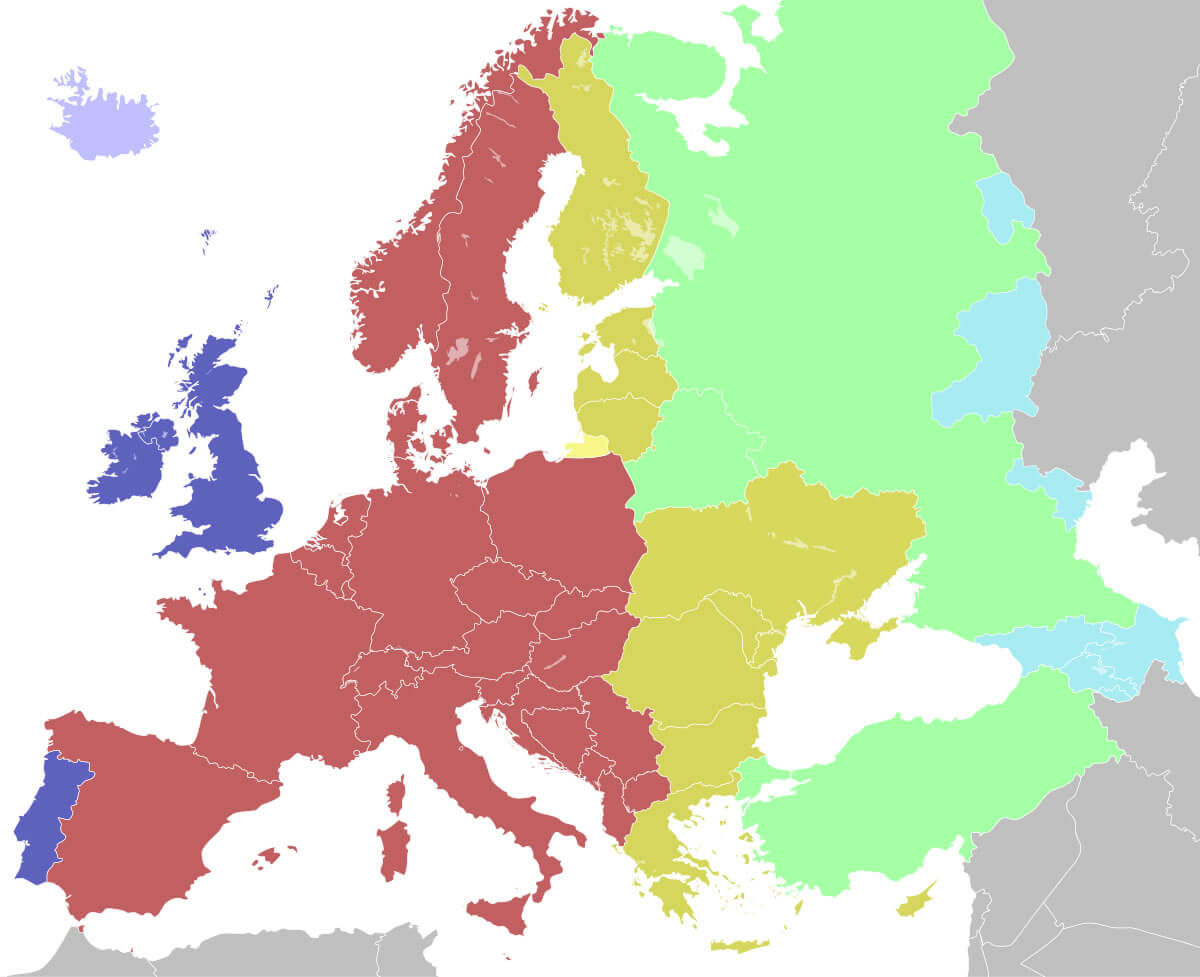 Europe time zone map