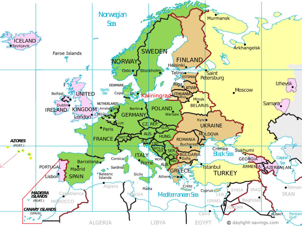 Europe time zones map live