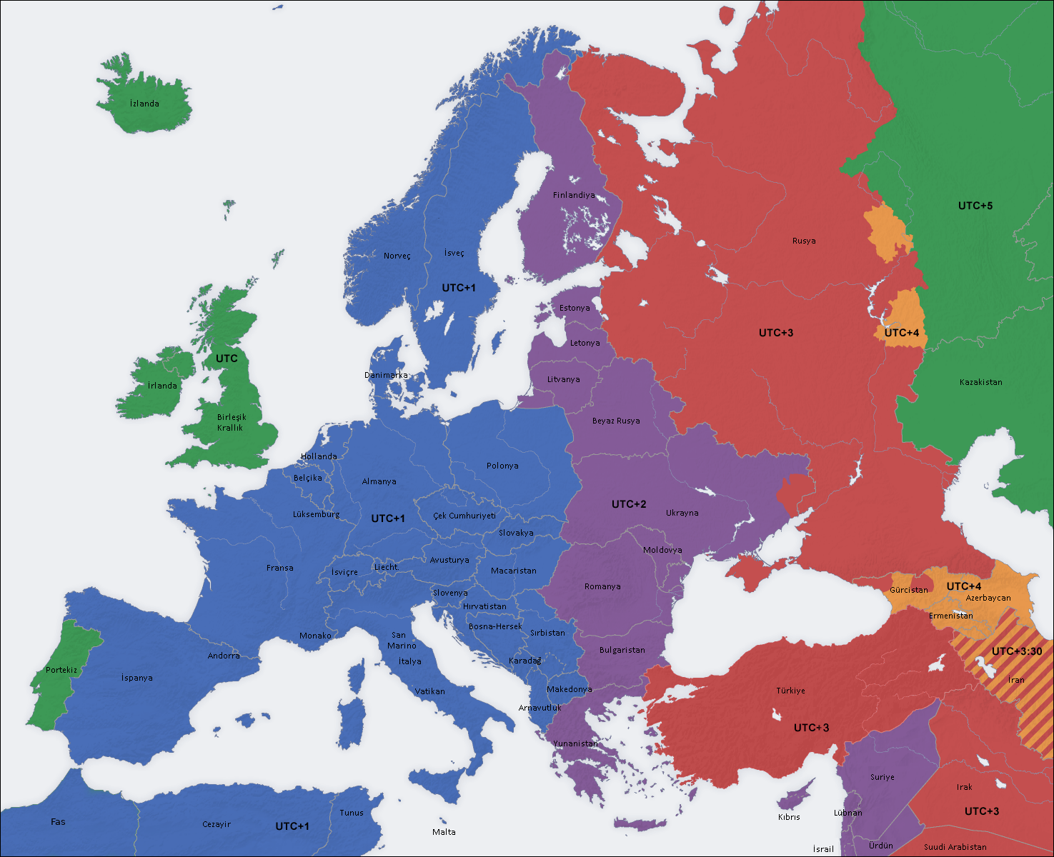Europe time zones map