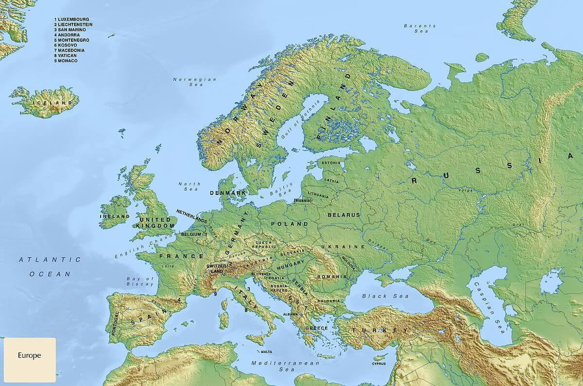 Europe free topography map