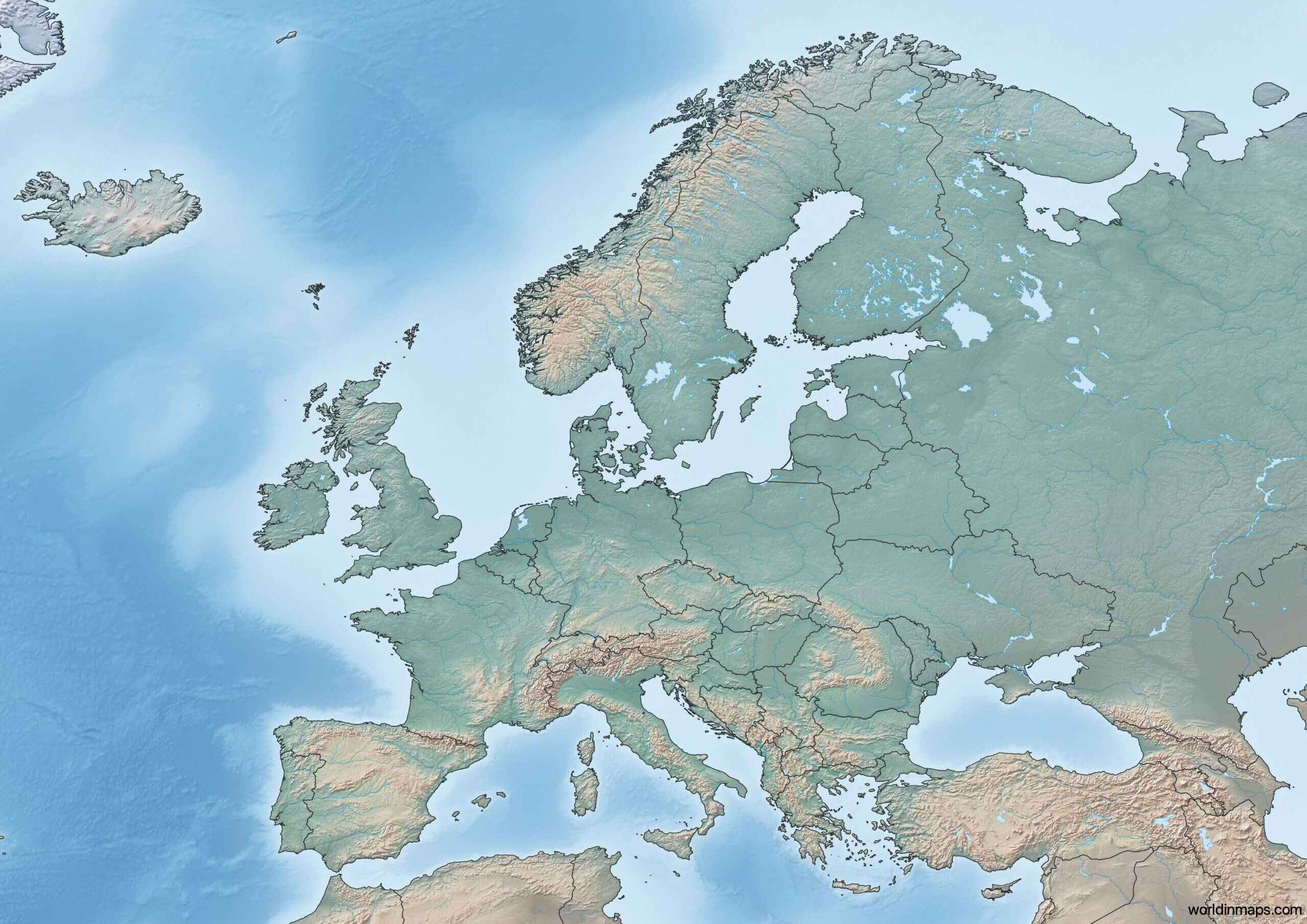 Europe topography map