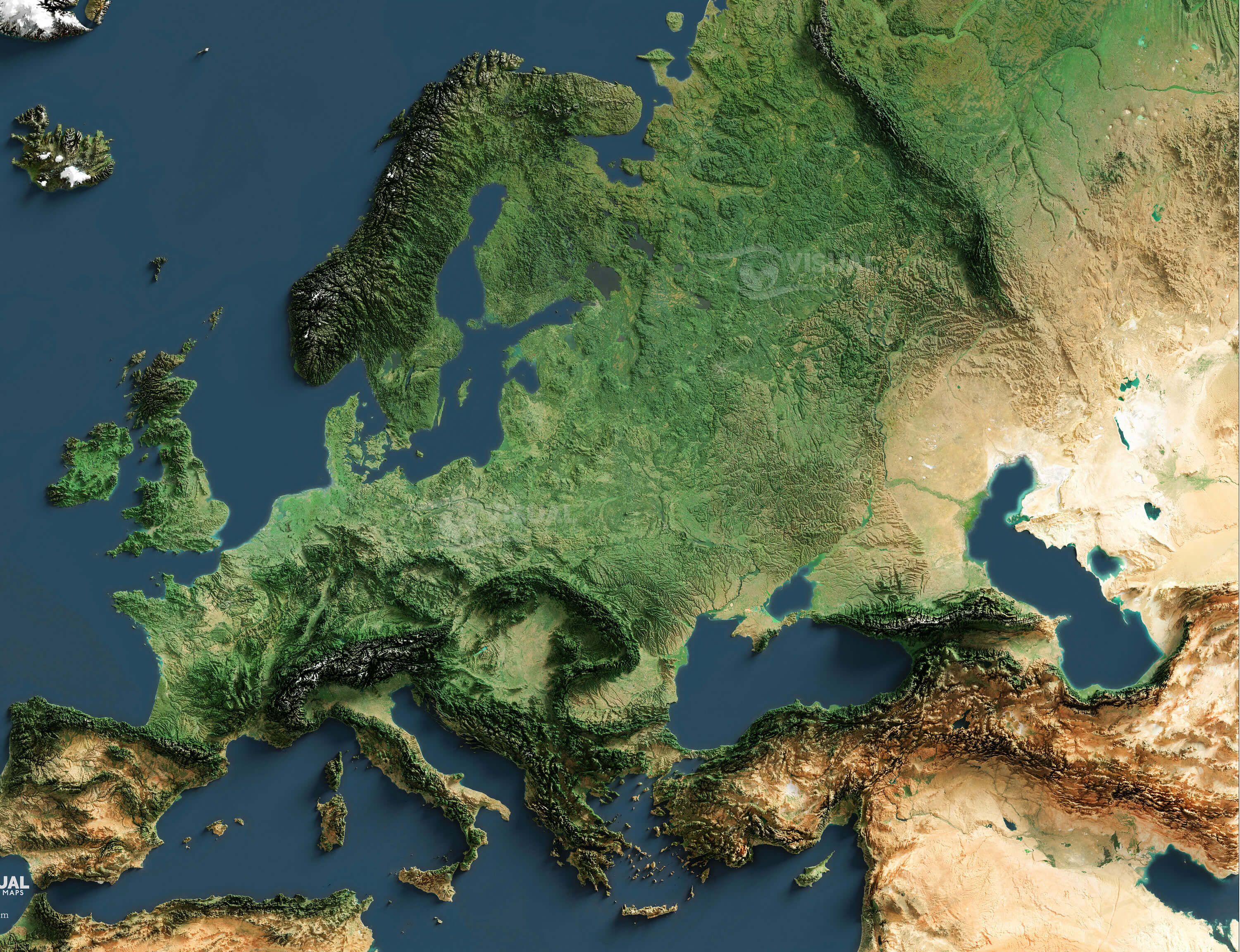 Shaded relief map of Europe