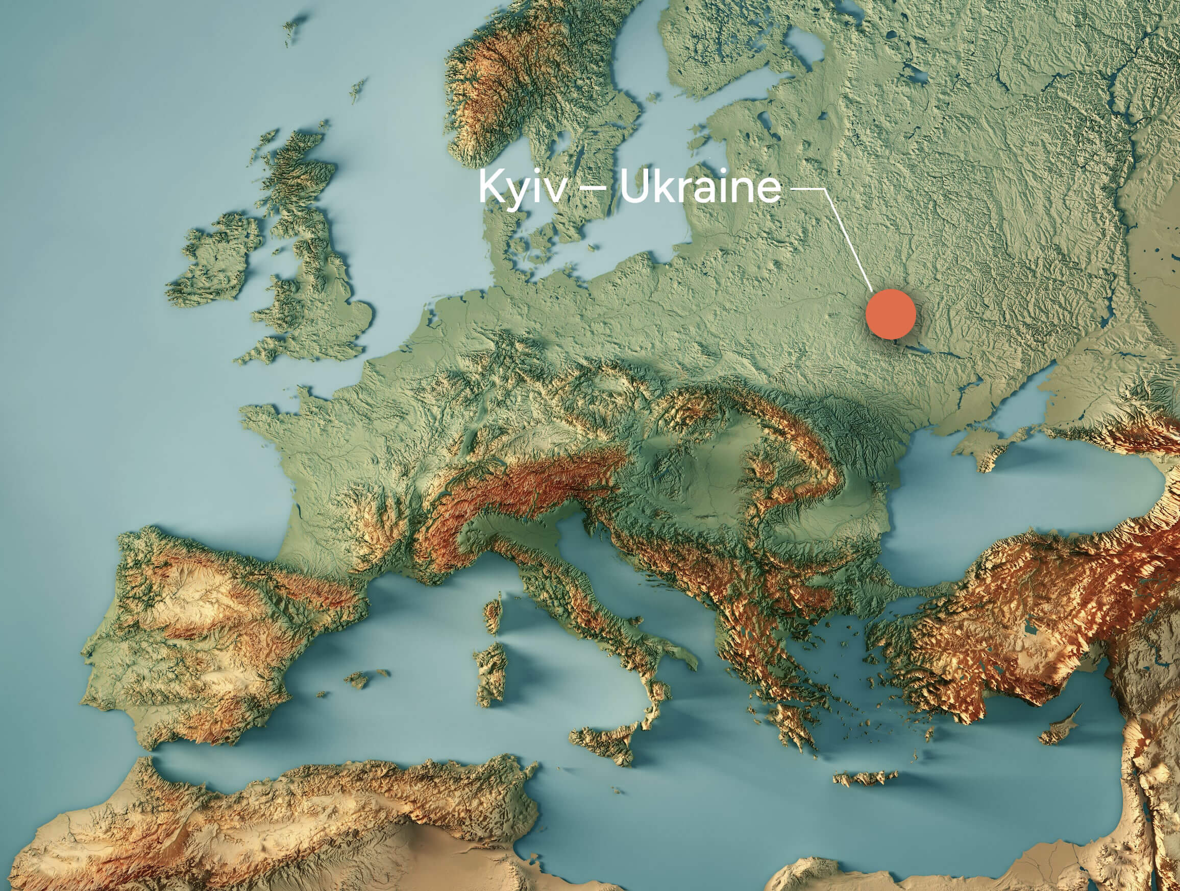 Topographic map of Europe with Russia
