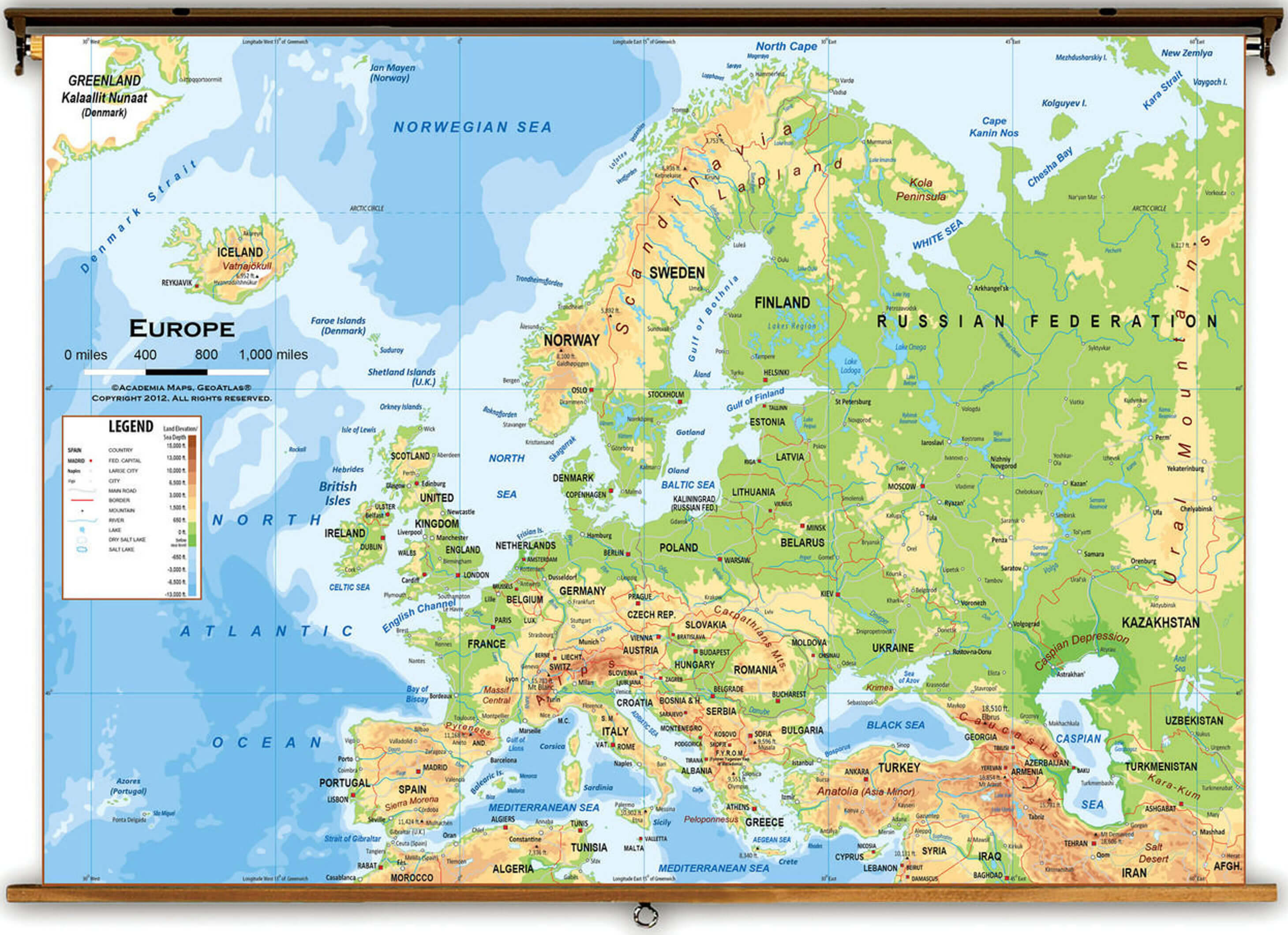 Topographic map of Europe