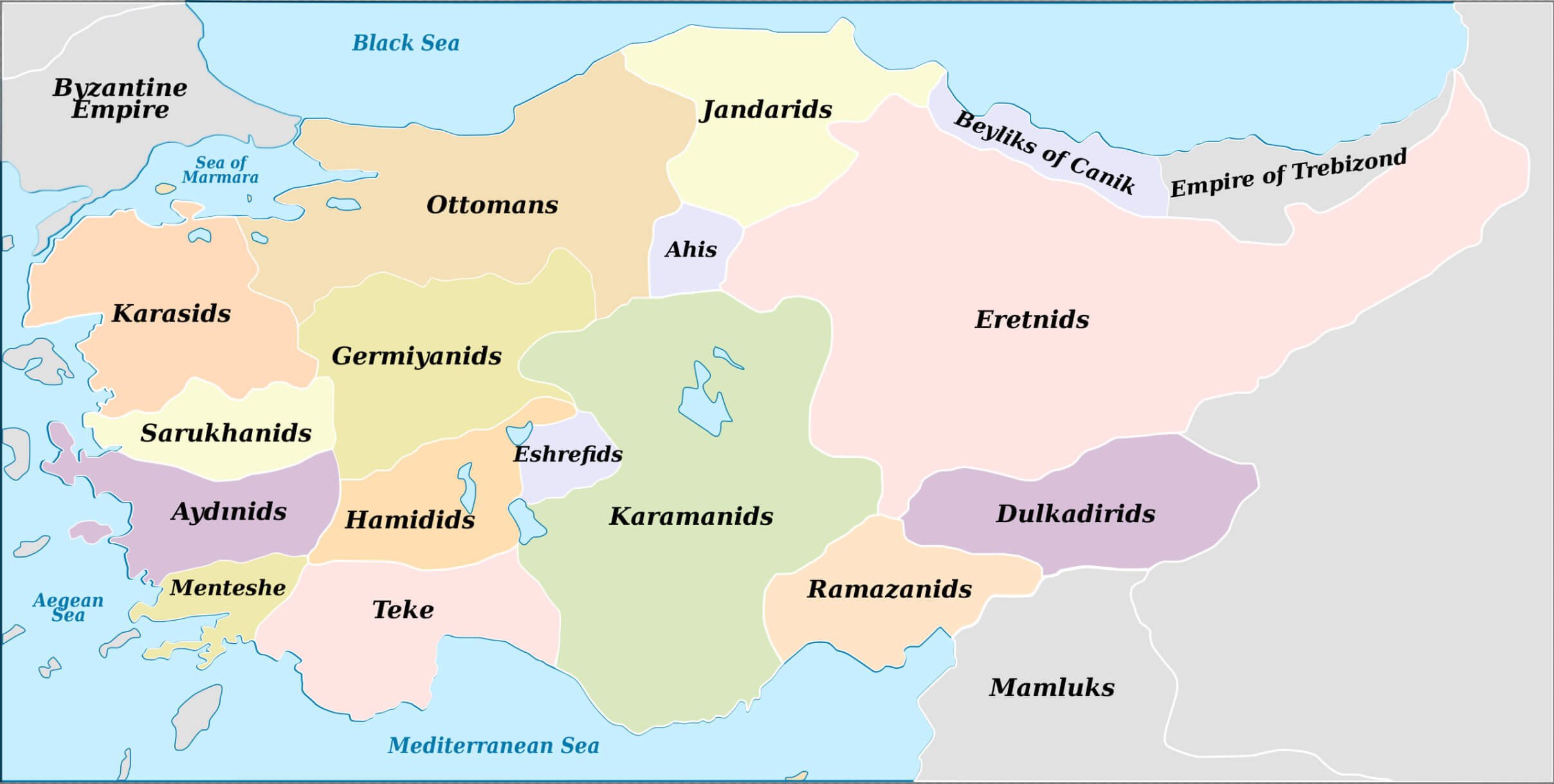 Map of independent turkish principalities in Anatolia